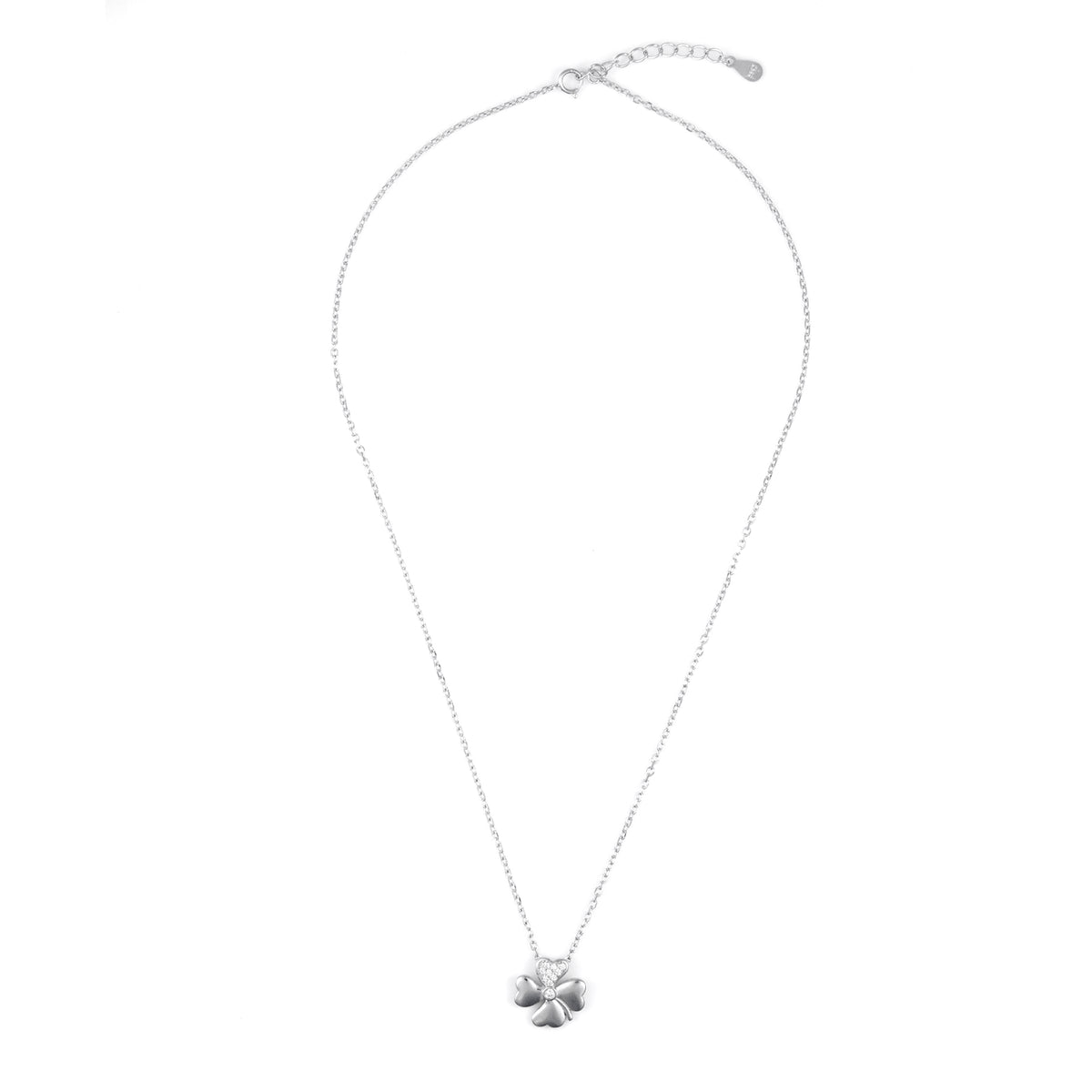 Silver CZ Clover Floral Pendant Set with Chain | Stylish Jewelry for Women