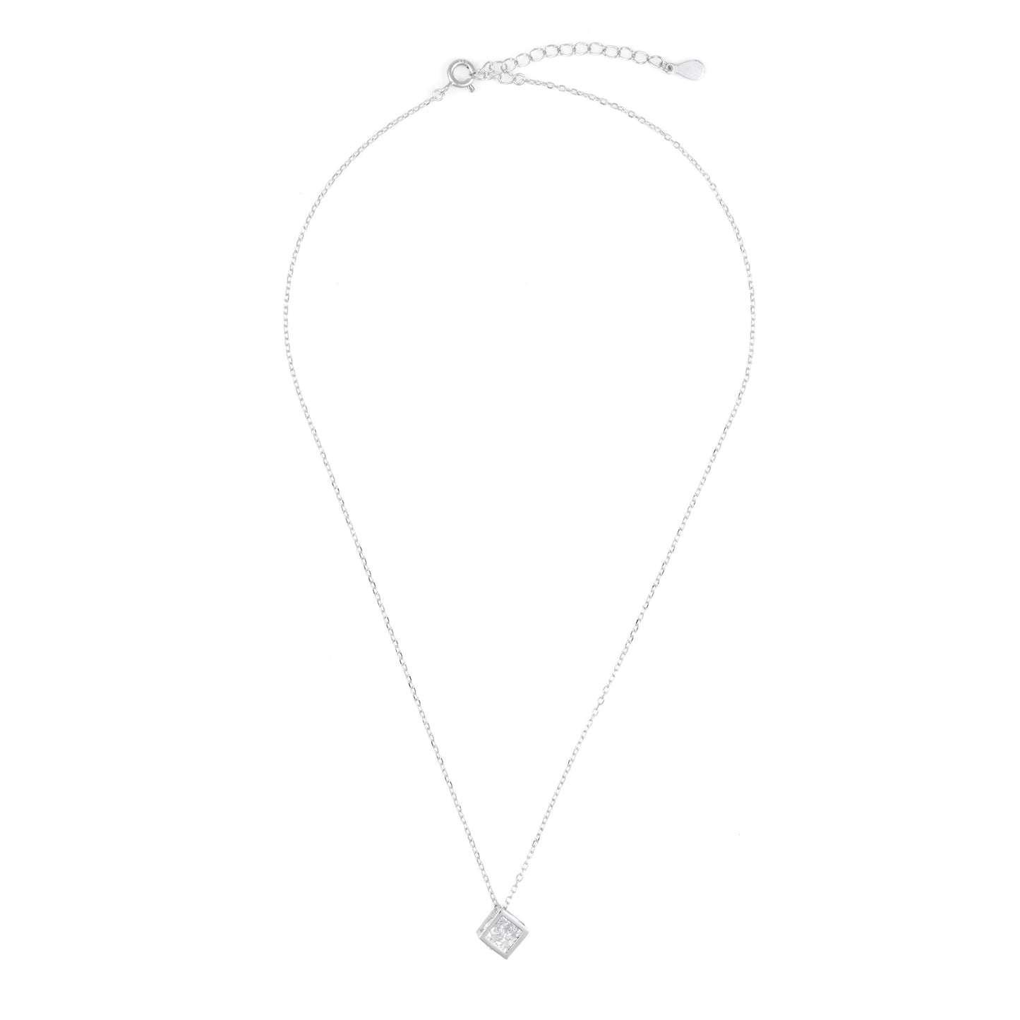 Silver AD Studded Cube Chain Pendant Set