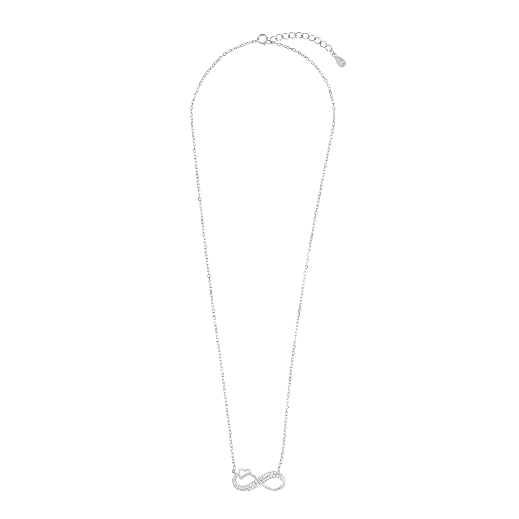 Silver Heart Infinity Pendant Chain Set