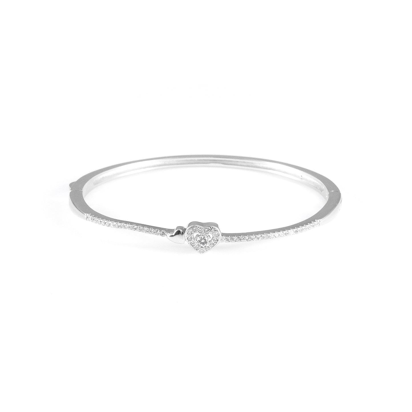 92.5 Sterling Silver Heart Bangle Bracelet for Women | Cute Love Silver Bracelet