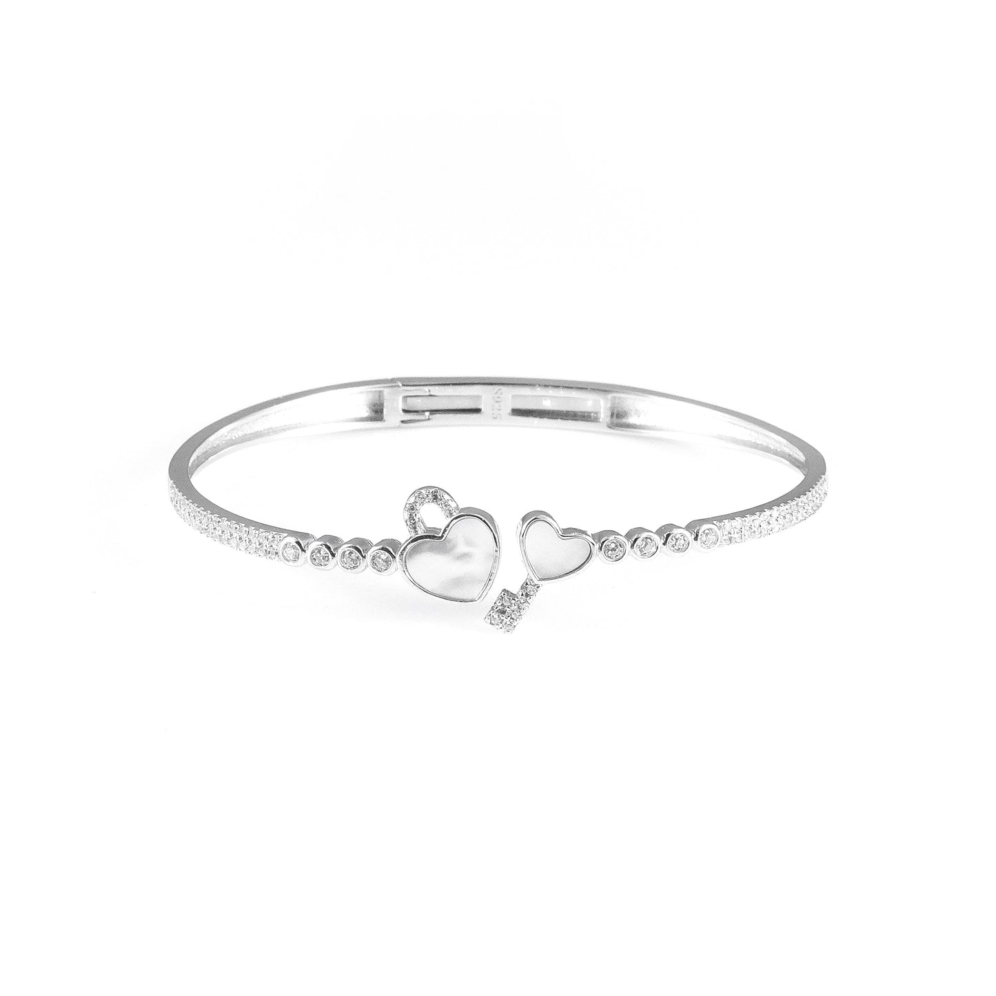 92.5 Sterling Silver Heart Love Bangle Bracelet for Women | Cute Designer Silver Bracelet