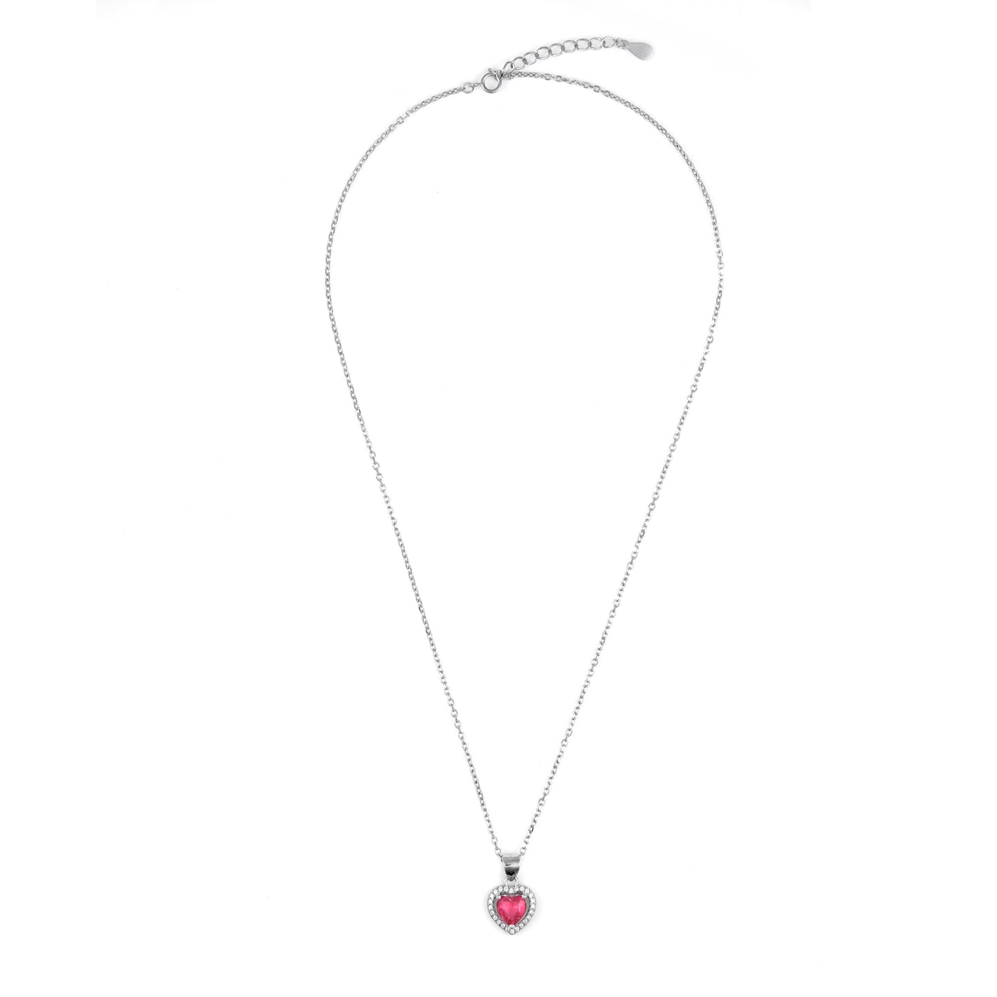 Silver Red Heart Pendant Chain Set for Women | Elegant Silver Necklace