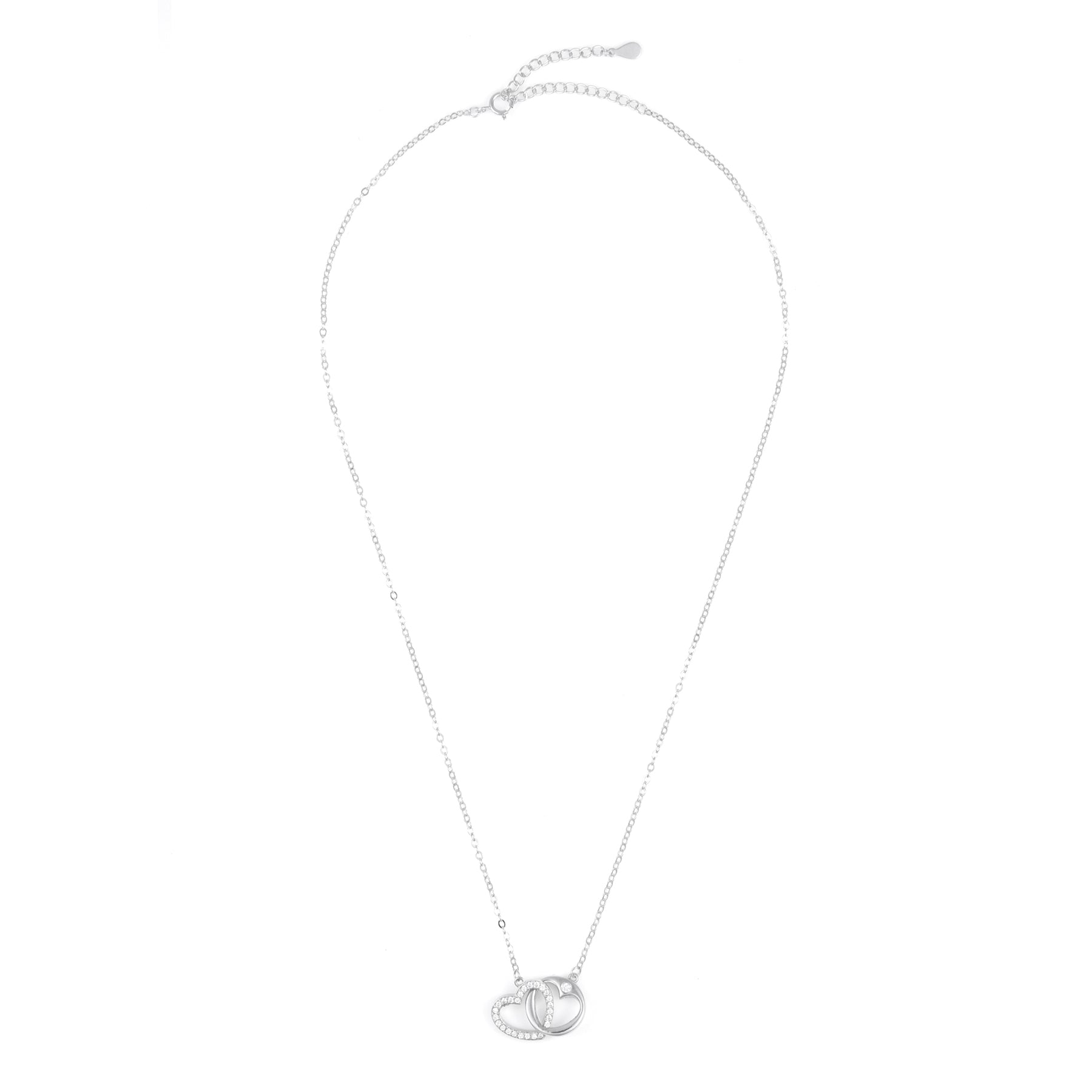 Silver Interlocking Heart Pendant Chain Set