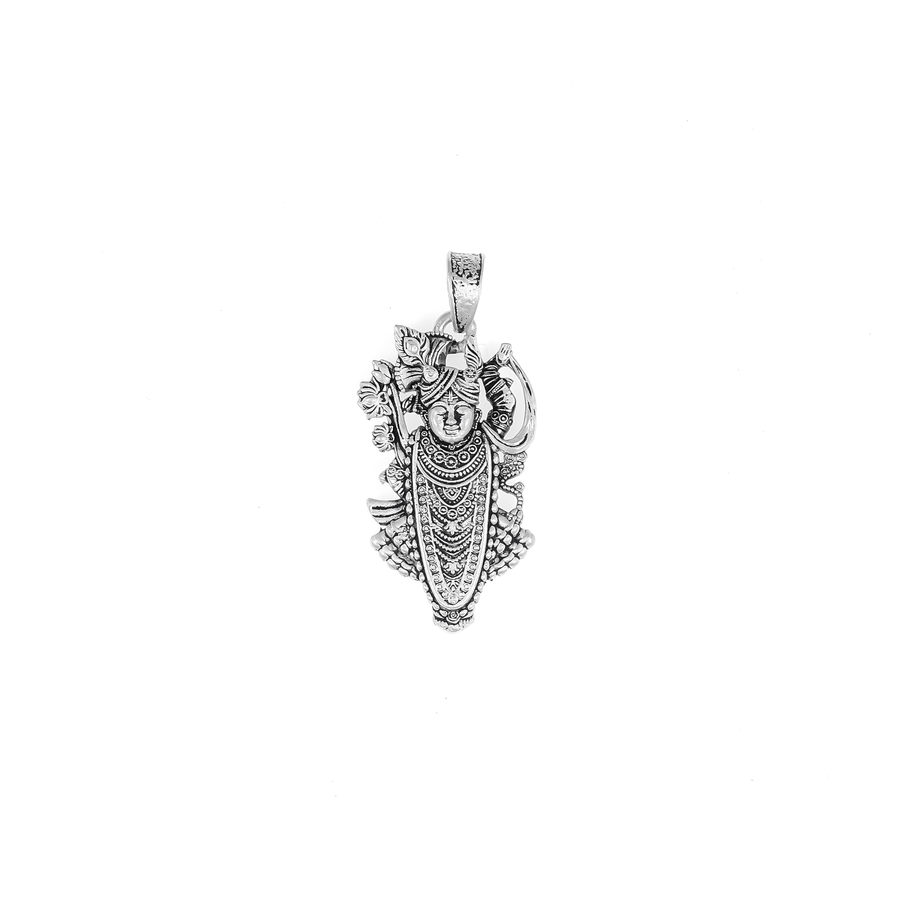 Silver Shrinathji Pendant (Nathdwara Krishna Design) – Antique Finish | 8.08g