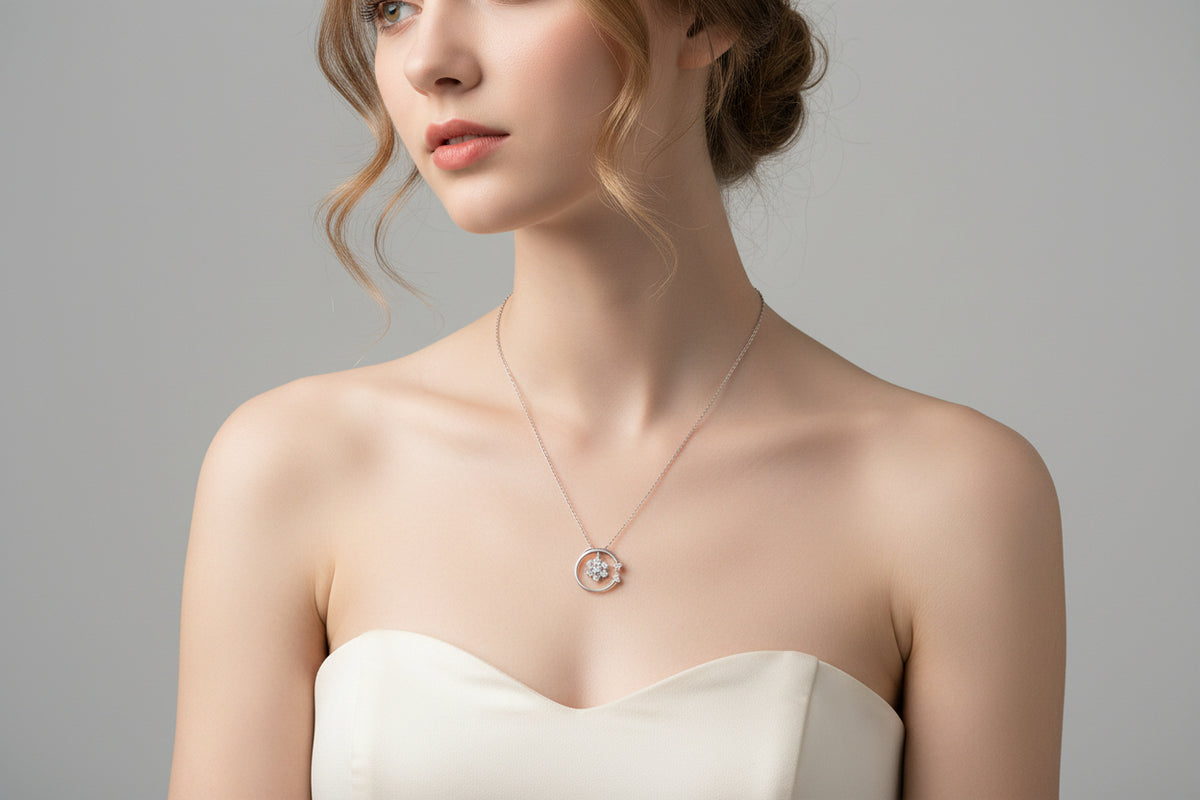 Silver Flower Pendant Chain Set