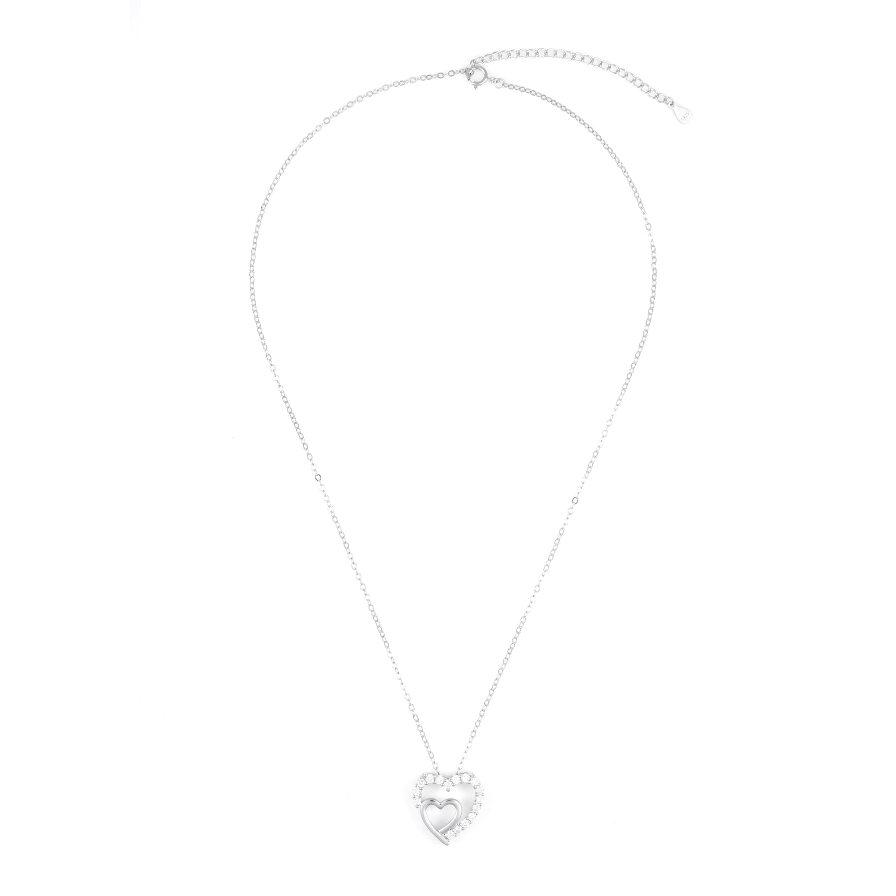Silver 2 in 1 Heart Pendant Chain Set