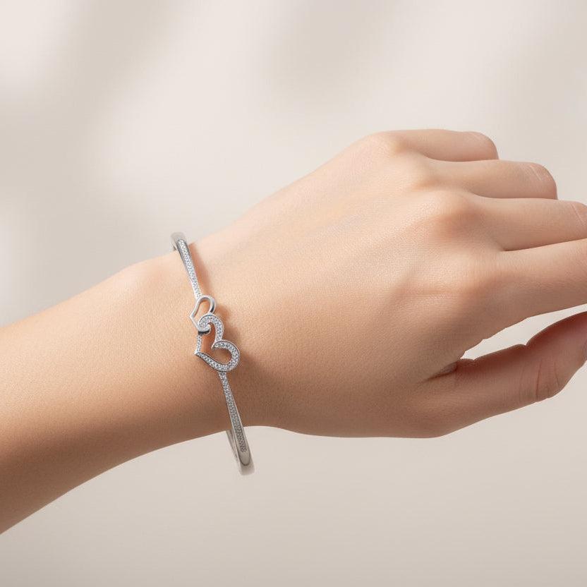 92.5 Silver Heart In Love Bangle Bracelet for Women | Sterling Silver Jewelry