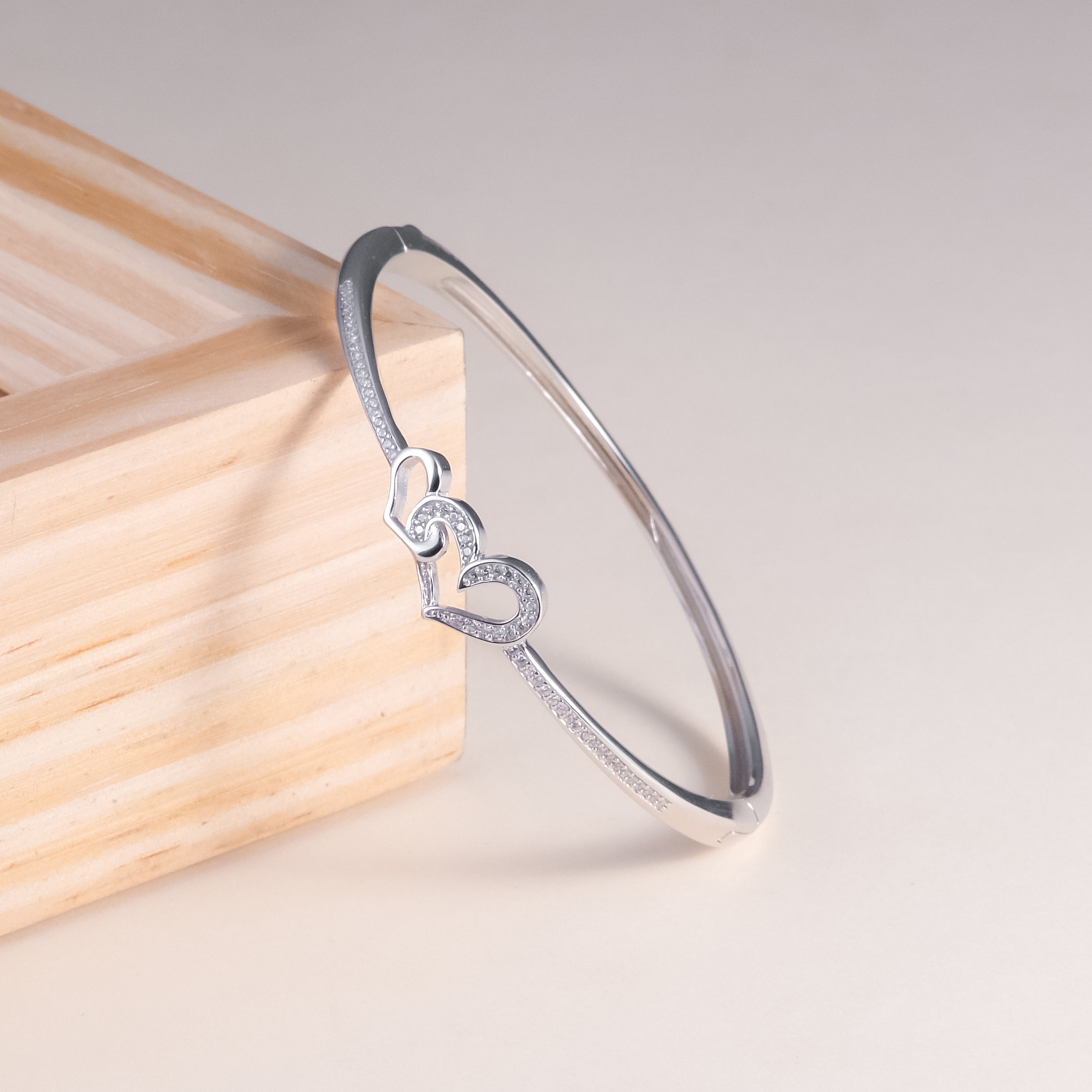 Silver Heart In Love Bangle Bracelet