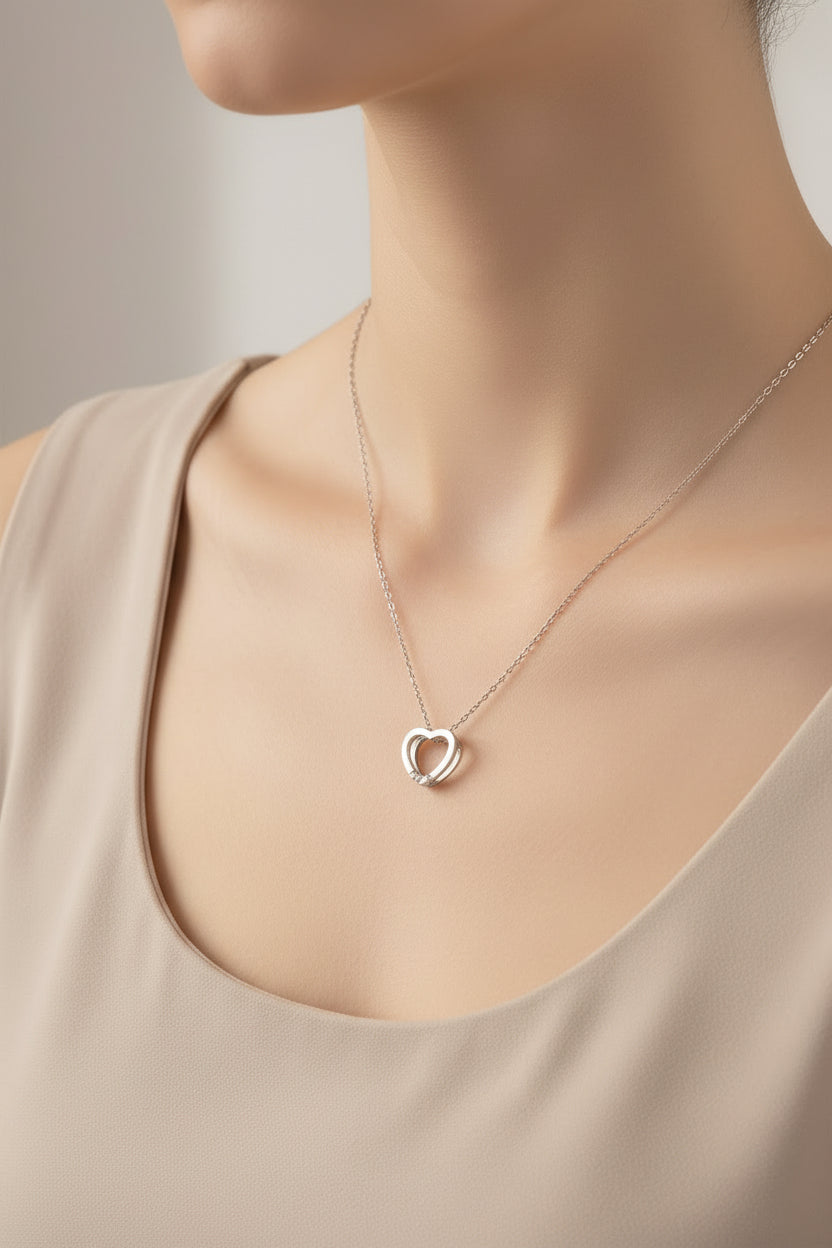 Silver heart-shaped necklace