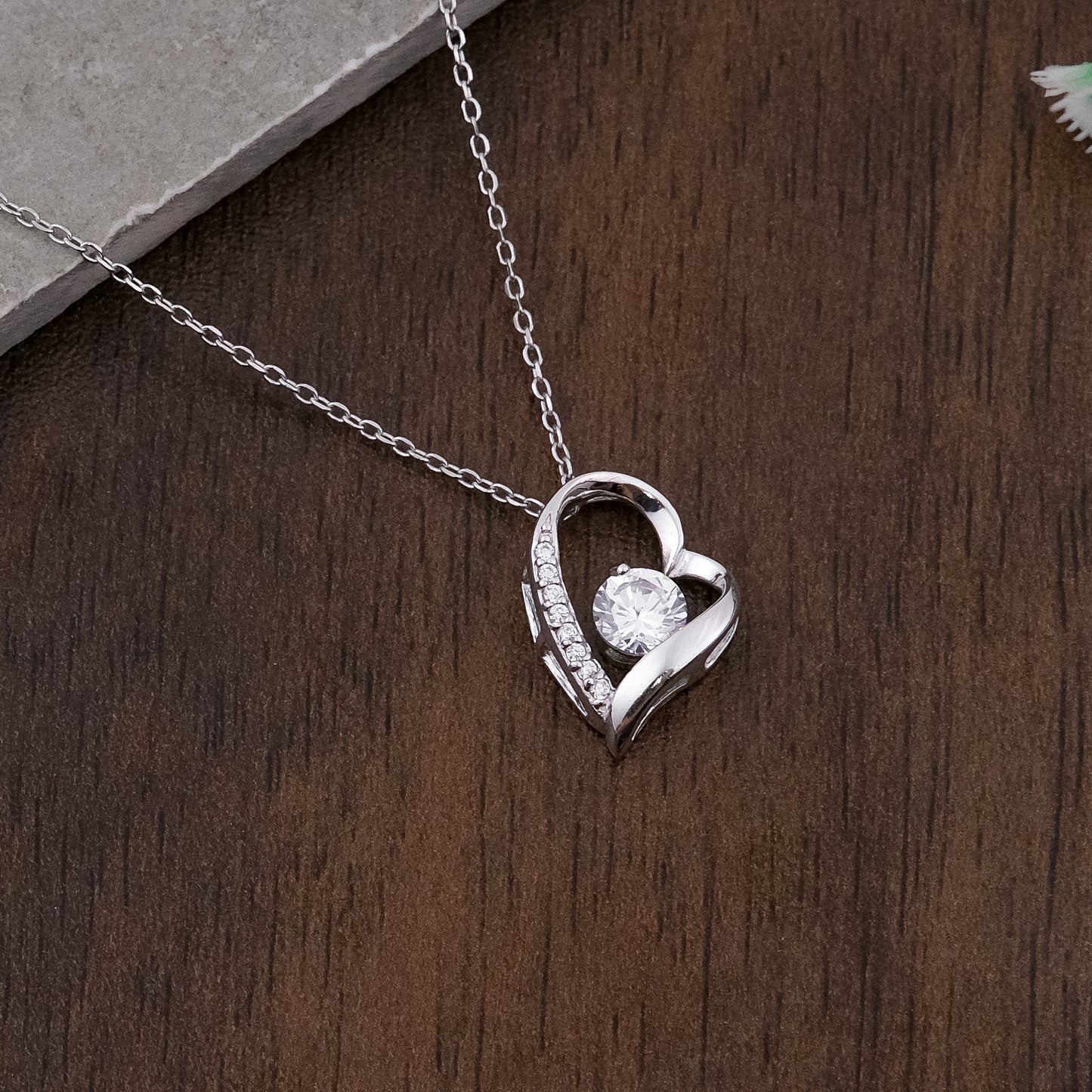 Silver Heart Solitaire Pendant Necklace Chain Set for Women
