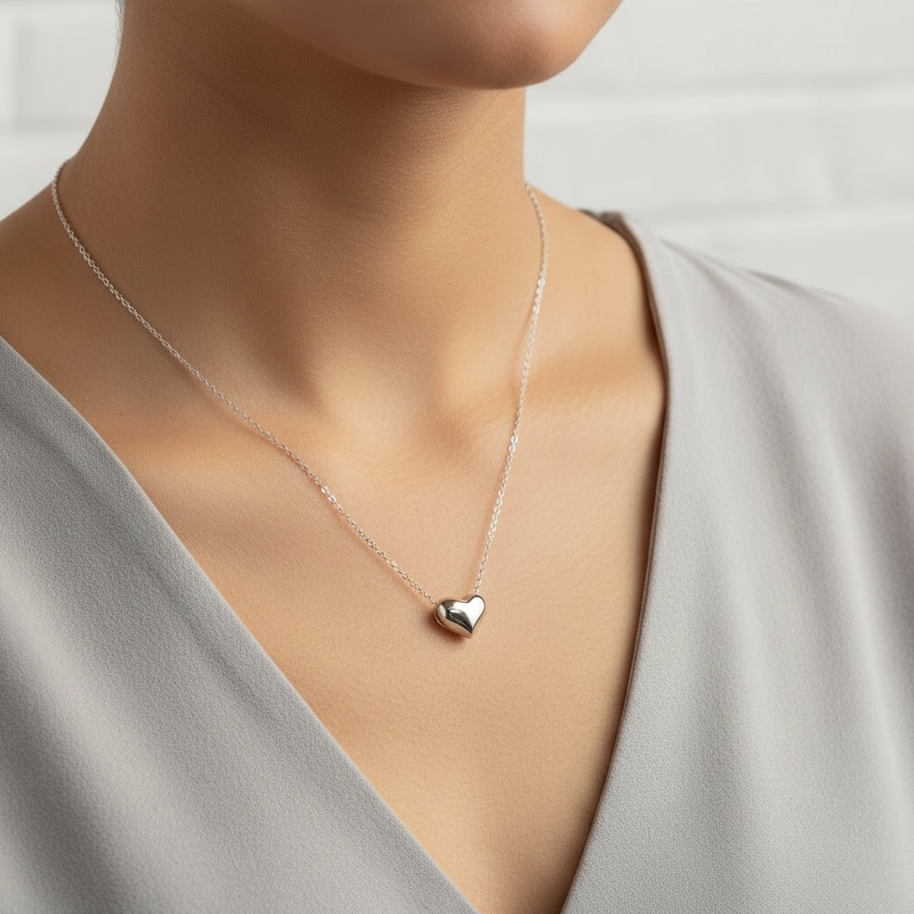 Silver Heart Pendant Chain Set for Women | Elegant Silver Necklace