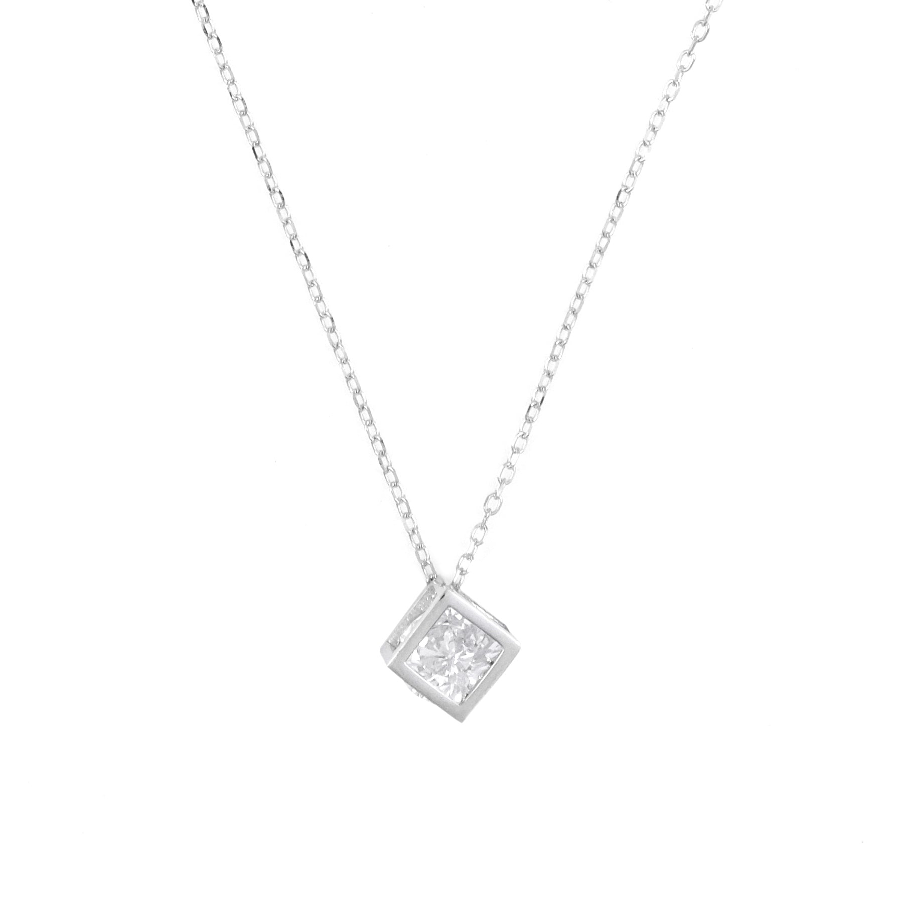 Silver AD Studded Cube Chain Pendant Set