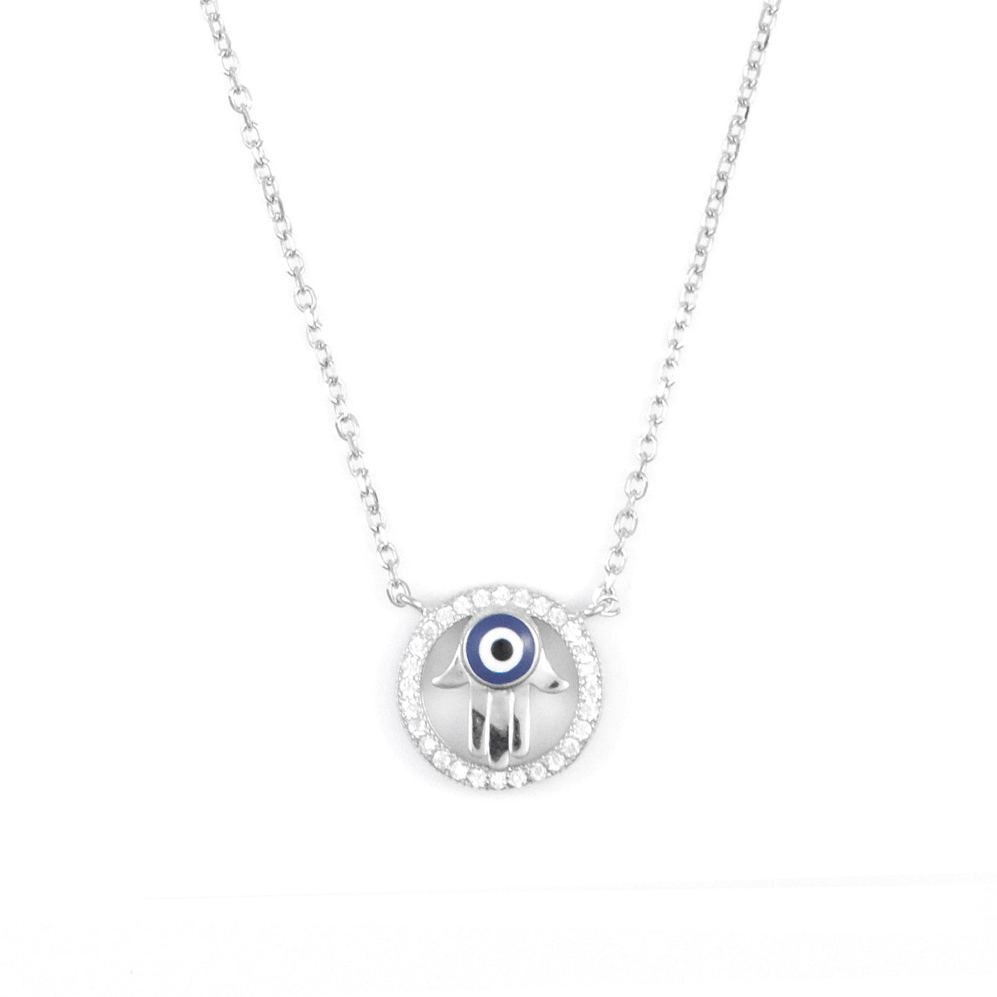 Silver CZ Evil Eye Pendant chain set