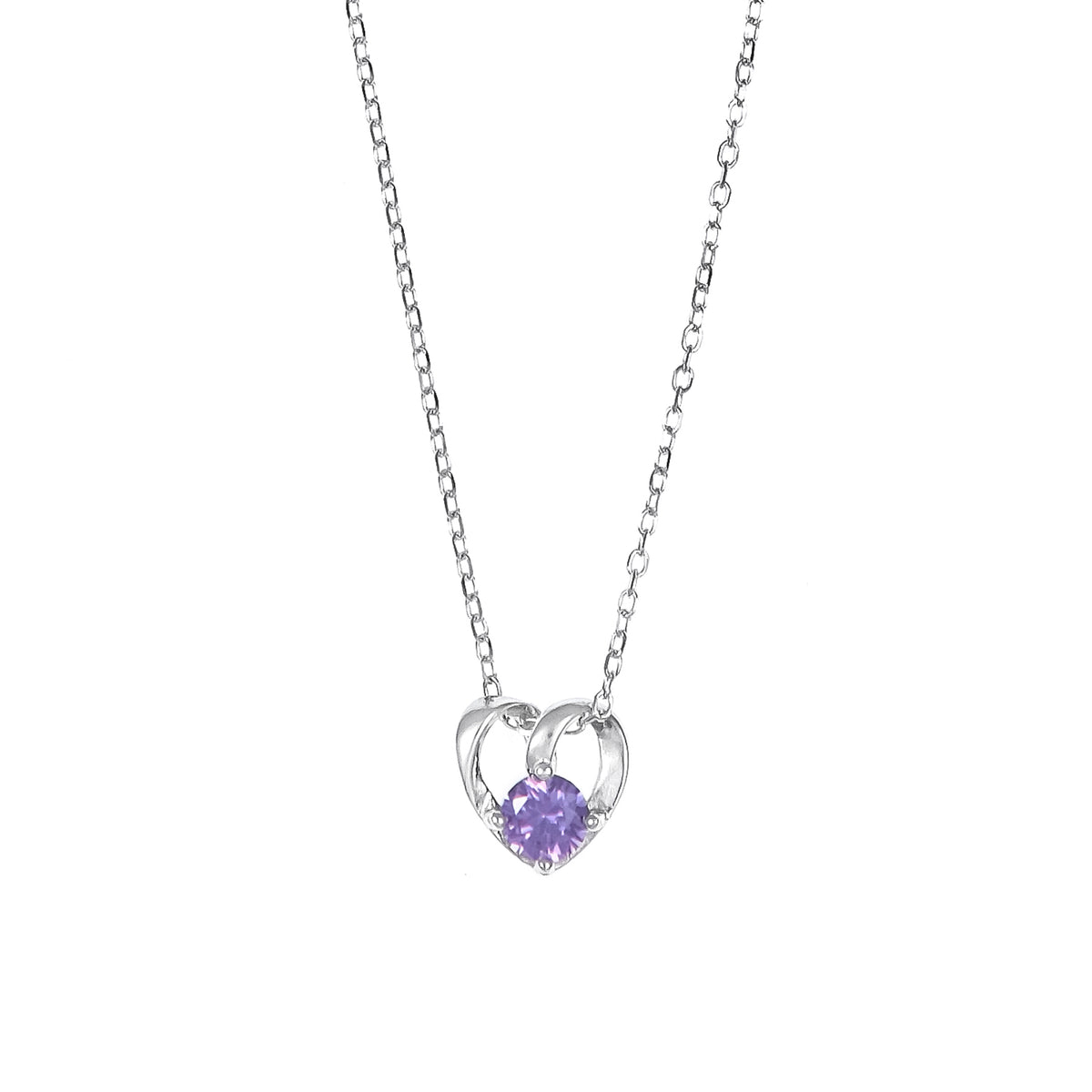 Silver Heart Purple Stone Pendant Chain Set for Women | Elegant Silver Necklace