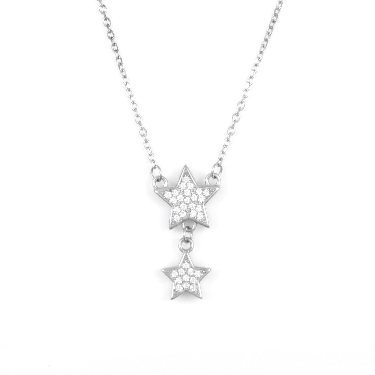 Elegant Silver Double Star Pendant Set with Chain