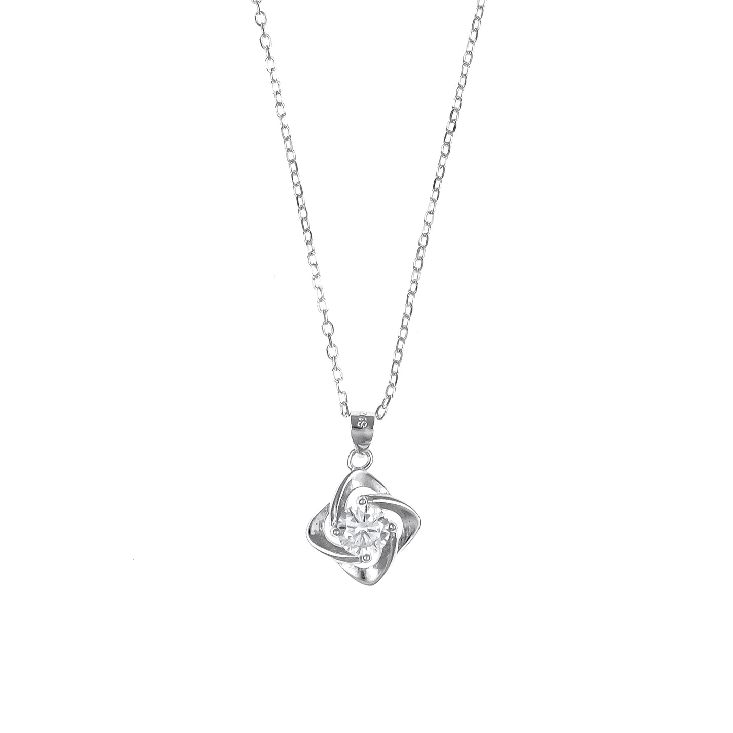 Silver Solitaire Flower Pendant Chain Set