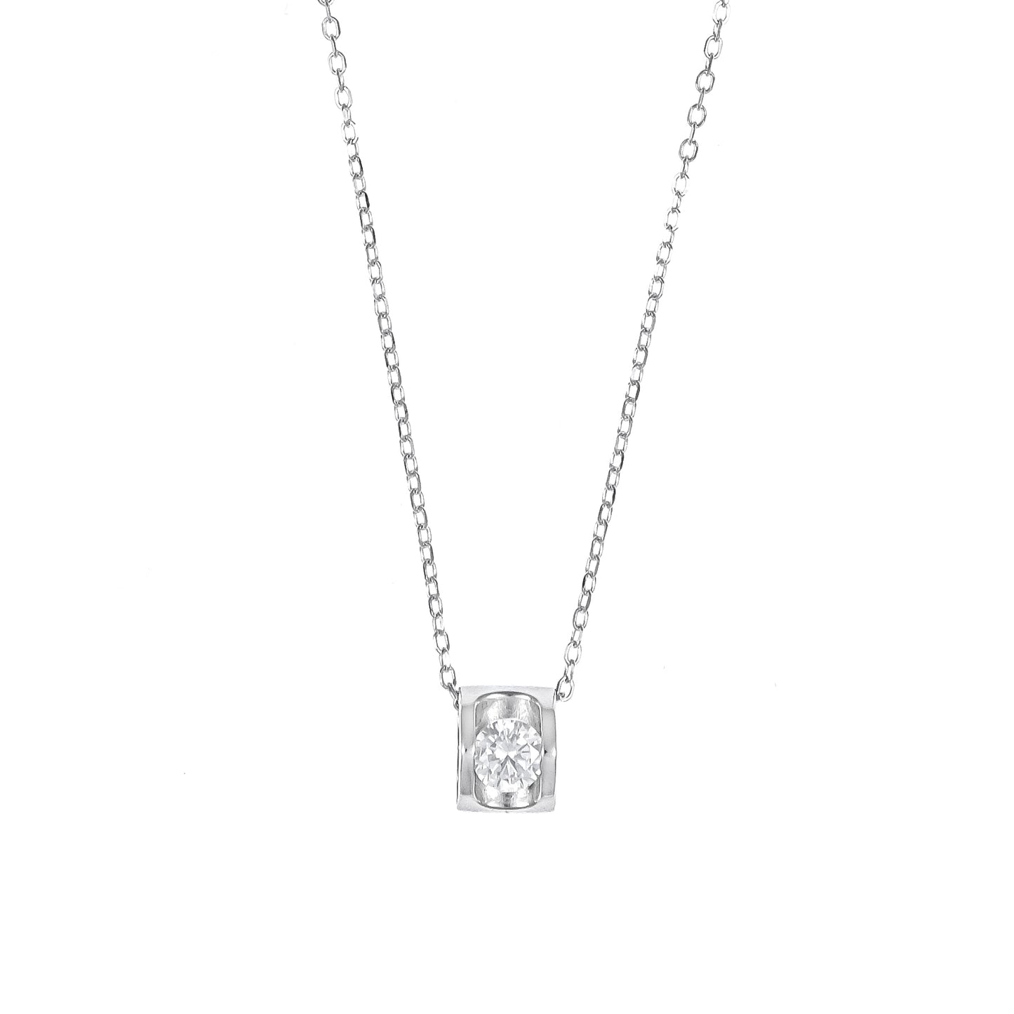 Silver Dancing Solitaire Pendant Necklace Set with Chain