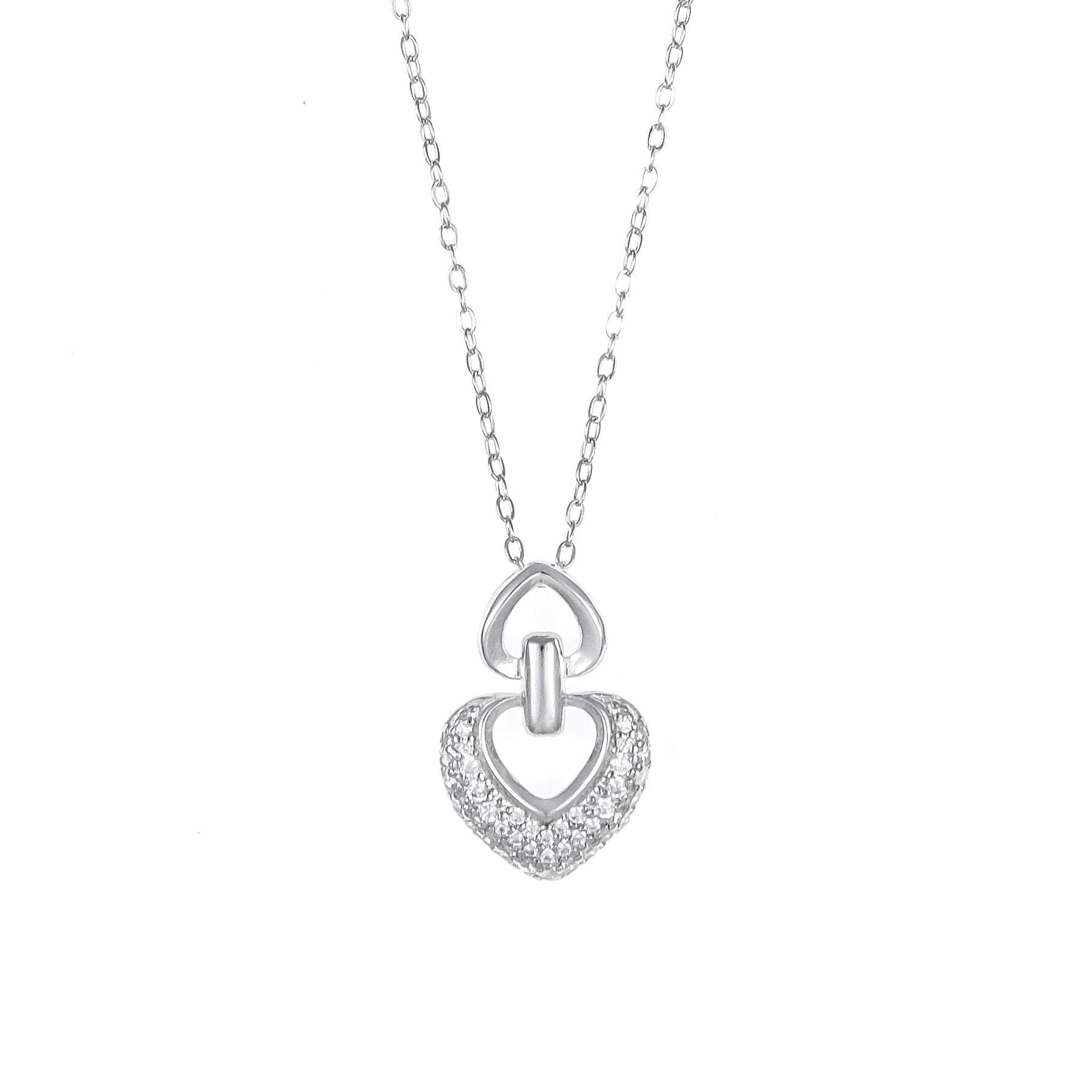 Silver Double Heart Pendant Chain Set