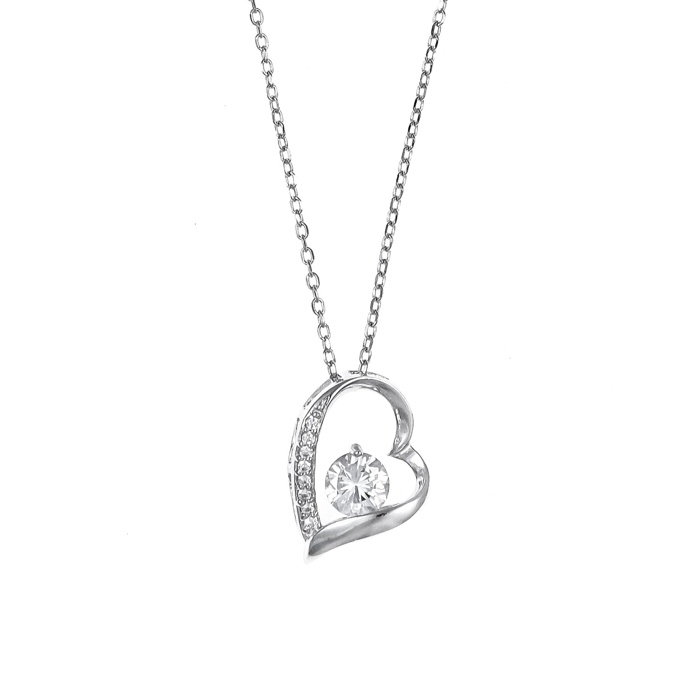 Silver Solitaire Heart Pendant Chain Set