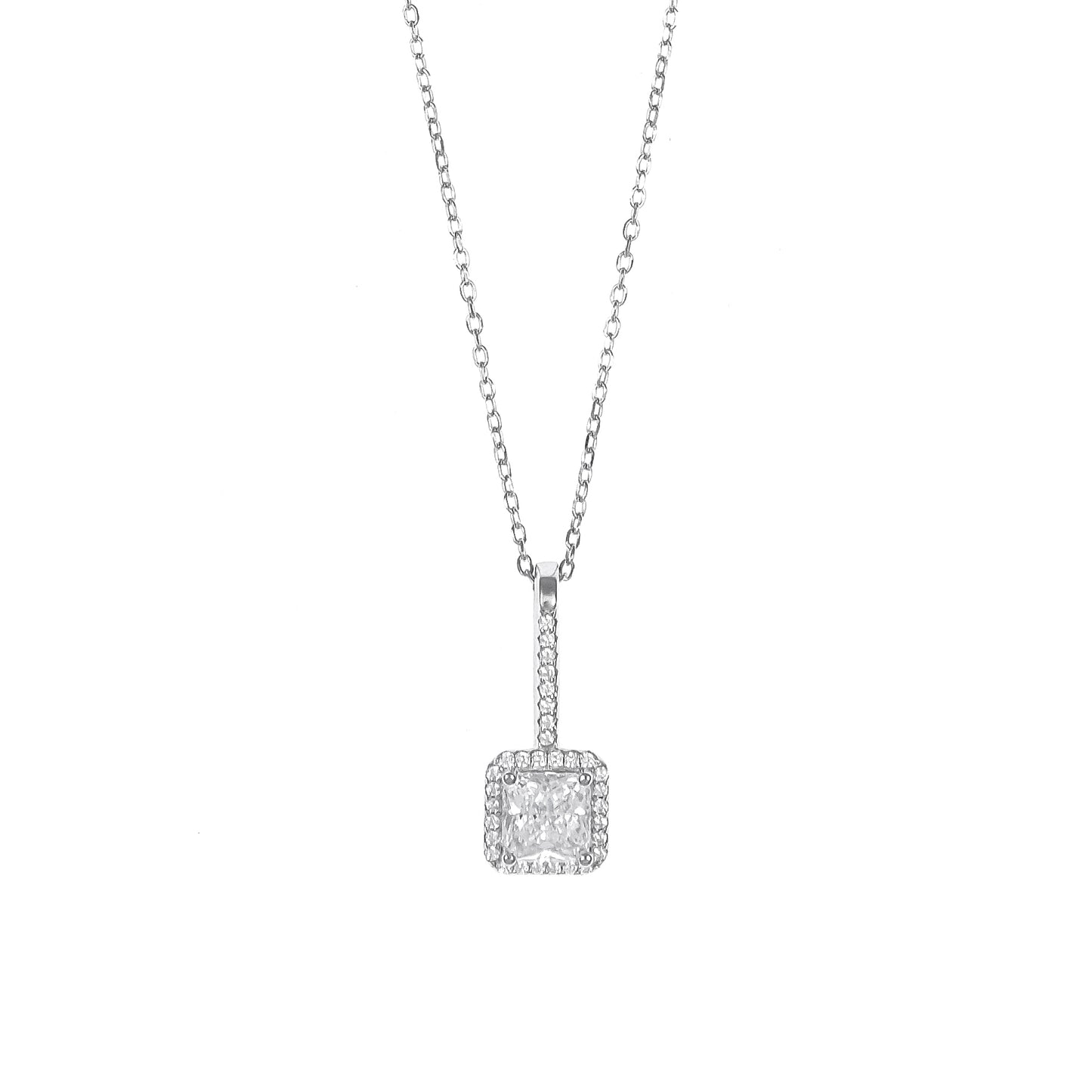 Silver Solitaire Cube Pendant chain set