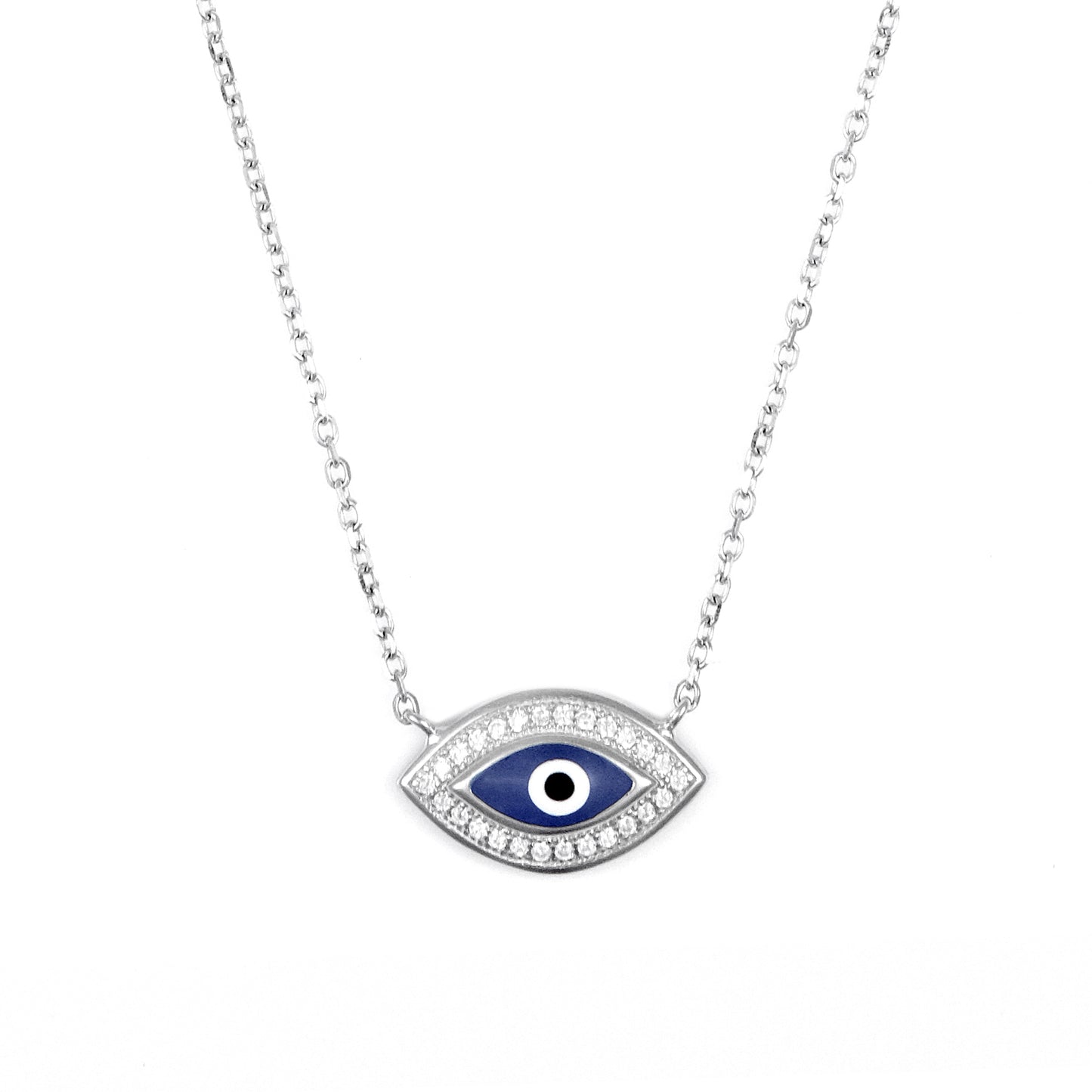 Silver Cz Evil Eye Pendant chain set