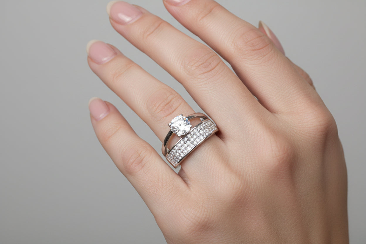 92.5 Sterling Silver Engagement ring & Matching wedding band
