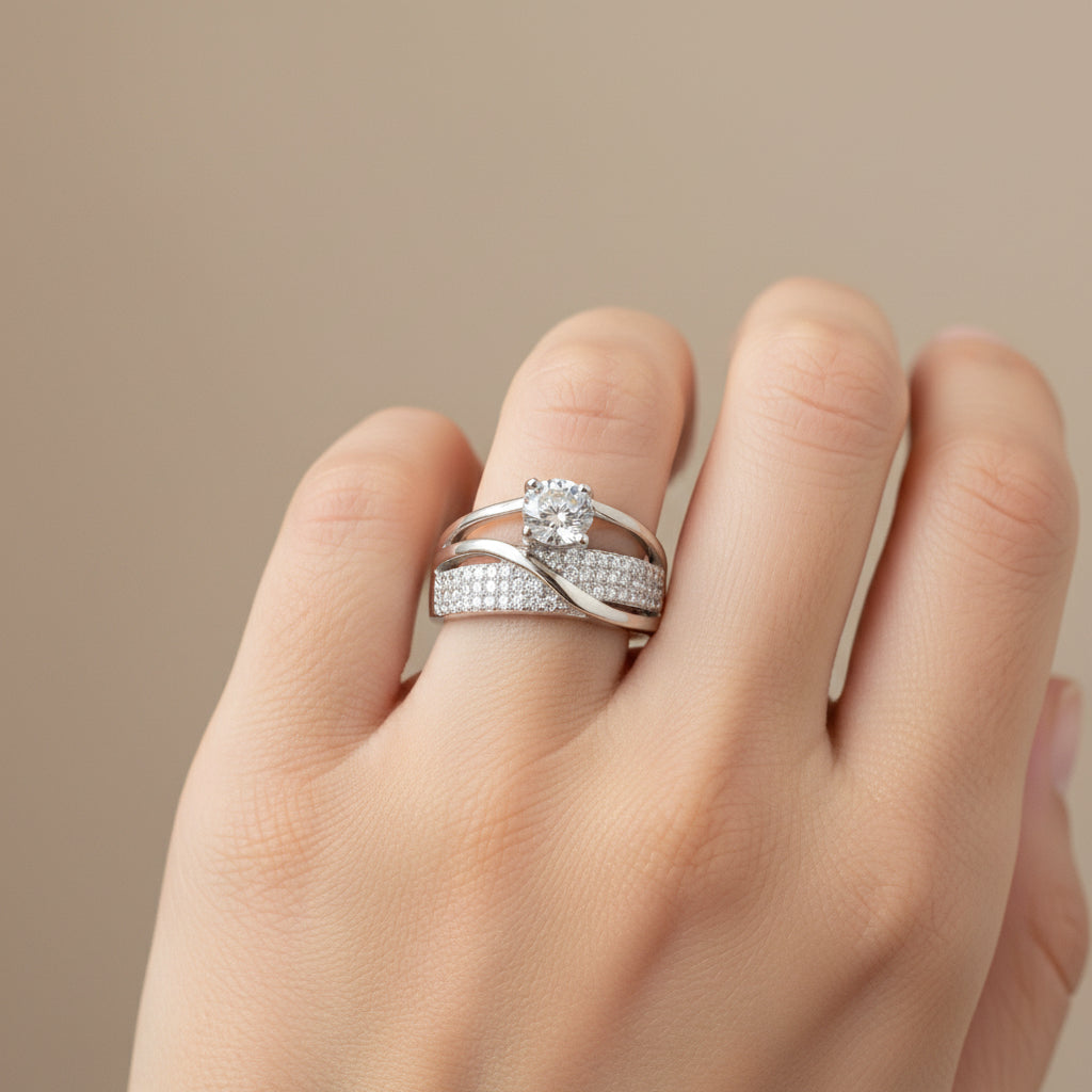 92.5 Sterling Silver Engagement ring & Matching wedding band