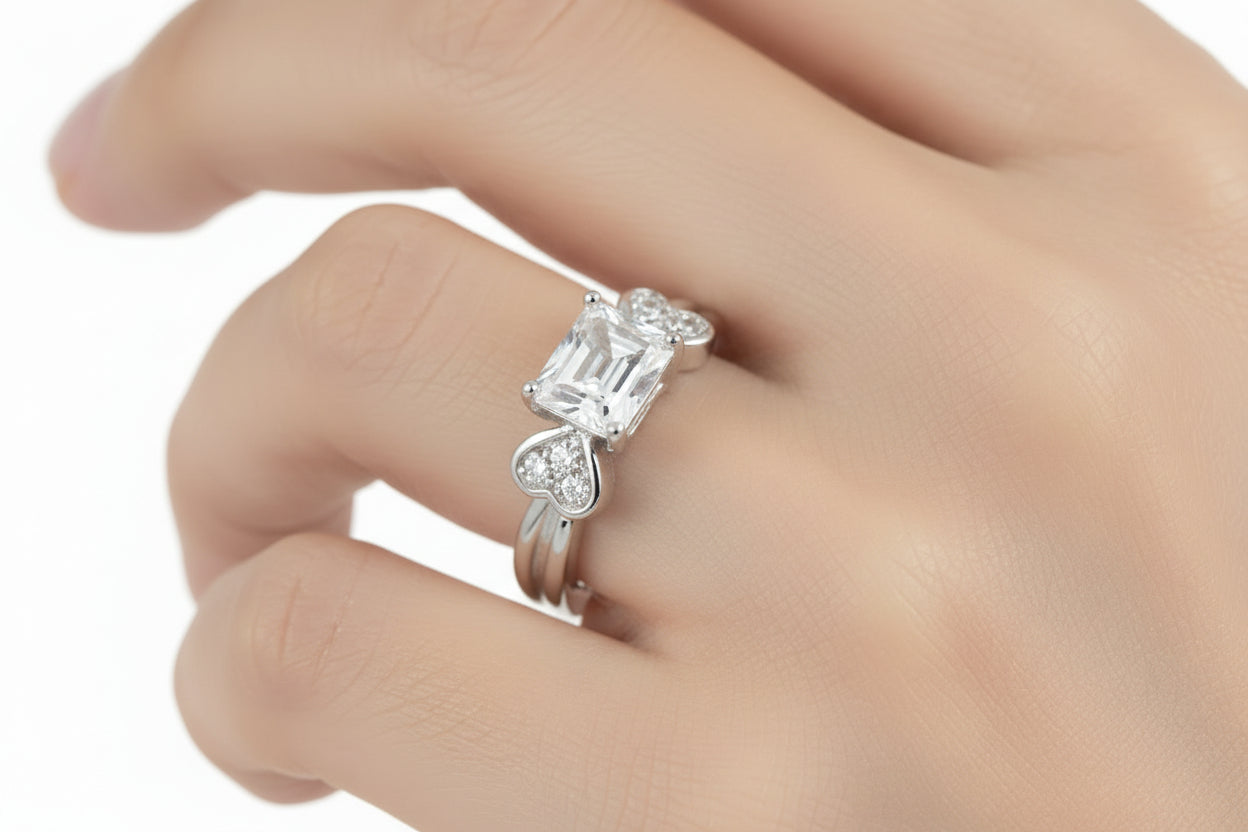 Silver ring with a clear gemstone