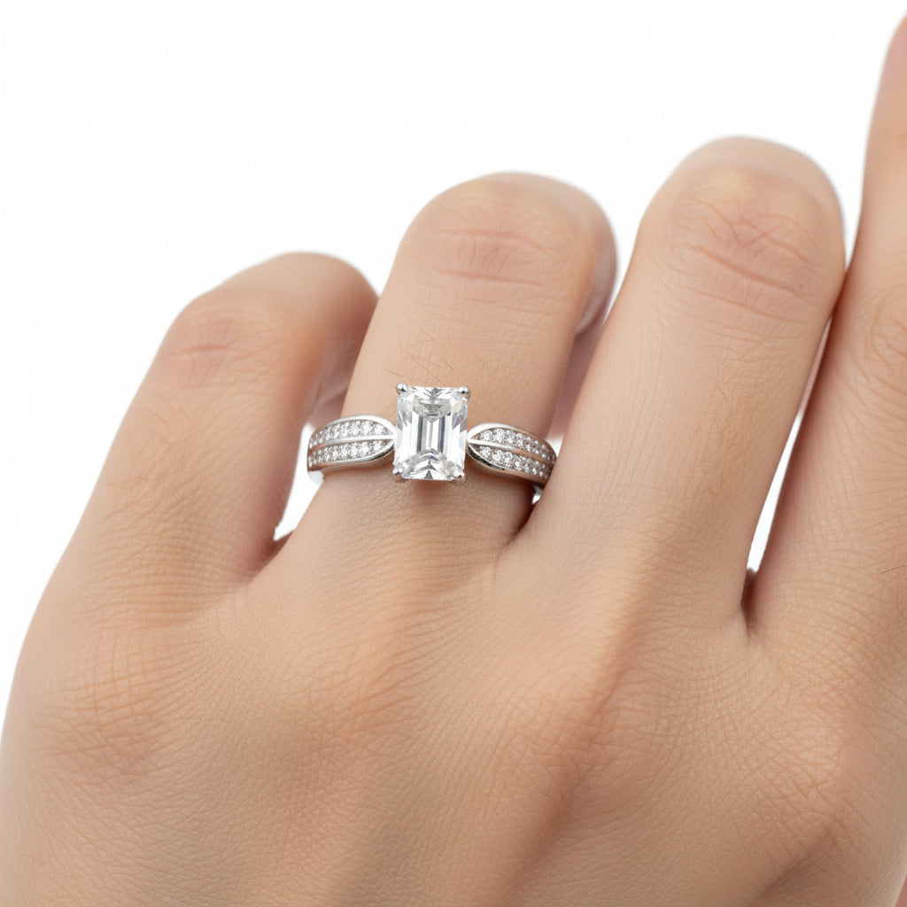 92.5 Sterling Silver Single rectangle Stone ladice Ring