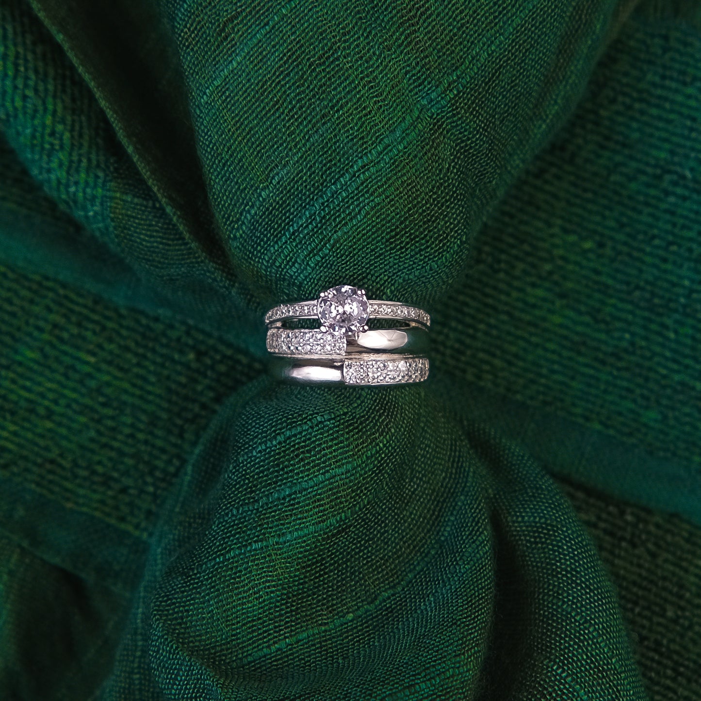 92.5 Sterling Silver Single Stone ladice 3 in 1 Ring