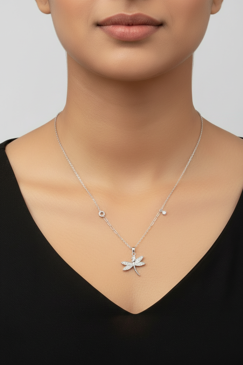 Silver Tanmaniya Butterfly Pendant Chain Set for Women | Elegant Silver Necklace