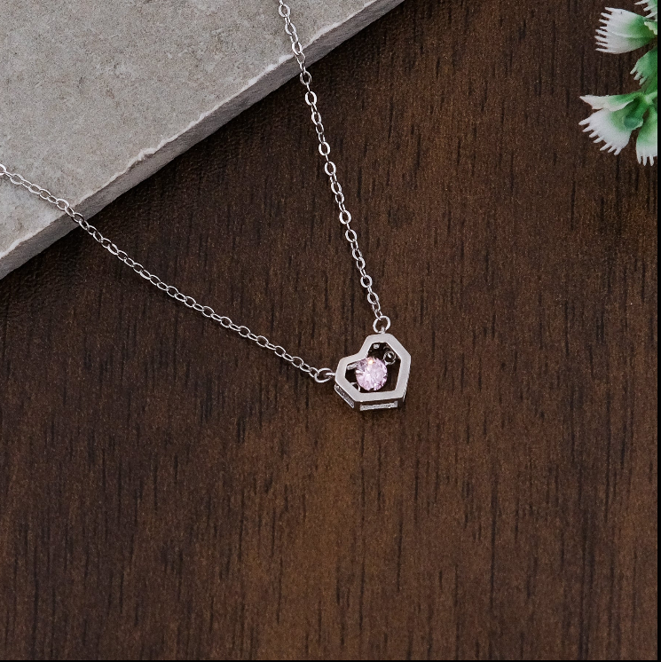 925 Sterling Silver Dancing Stone Heart Necklace Set with Chain for Women | Silver Heart Pendant Jewelry Gift