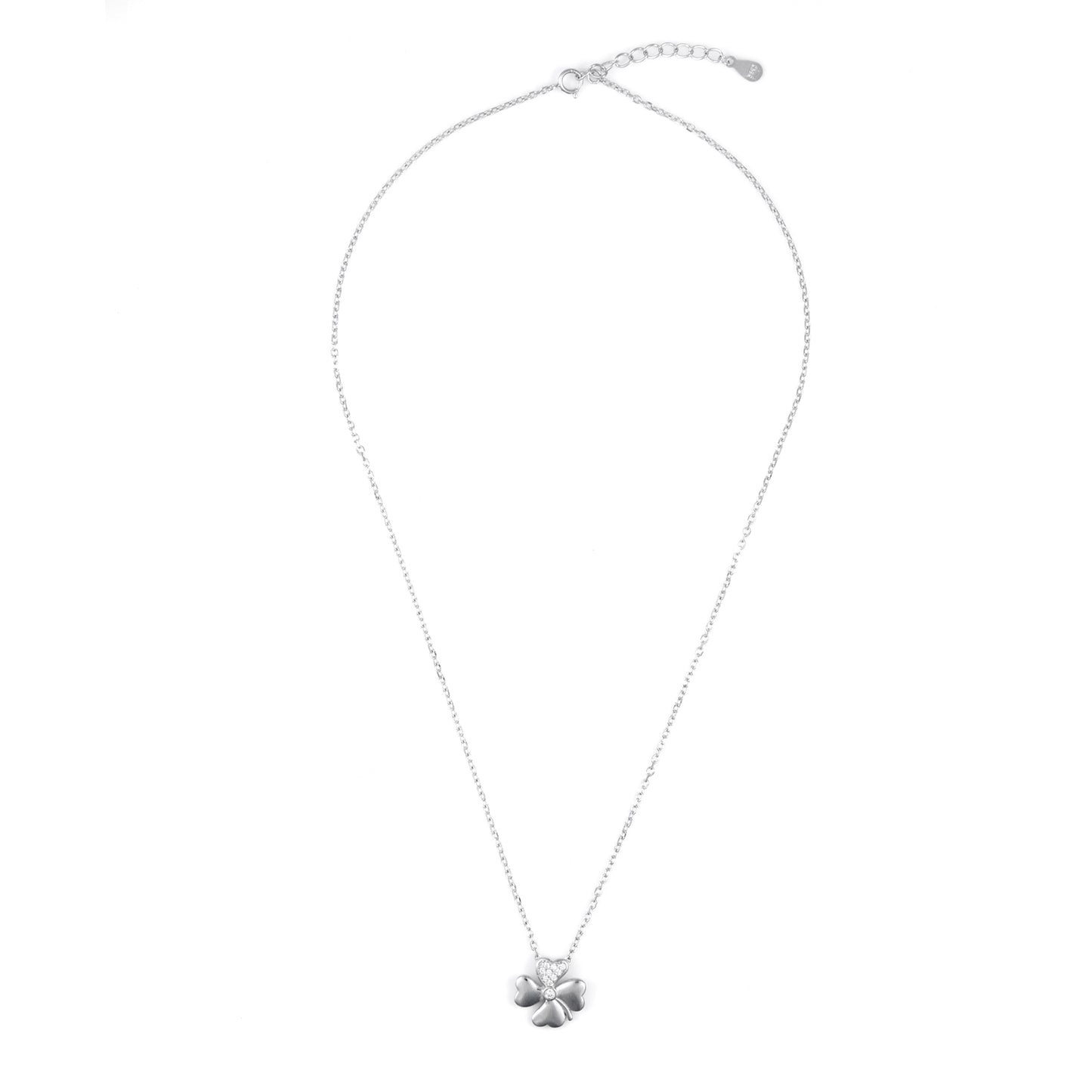 Silver CZ Clover Floral Pendant Chain set