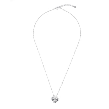 Silver CZ Clover Floral Pendant Chain set