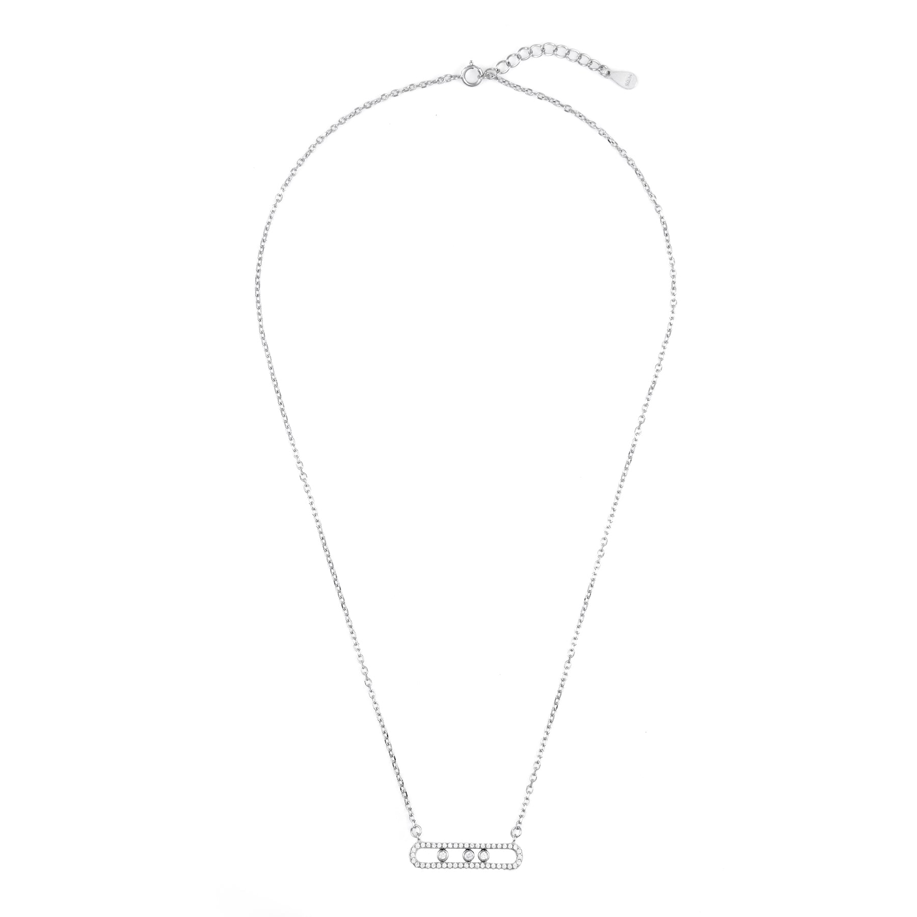 Silver Moving  Stones Chain Pendant set