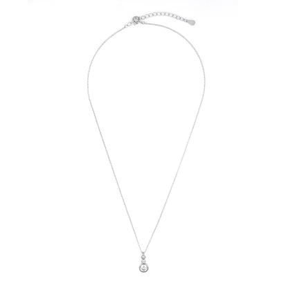 Silver Three stone Solitaire Pendant chain set
