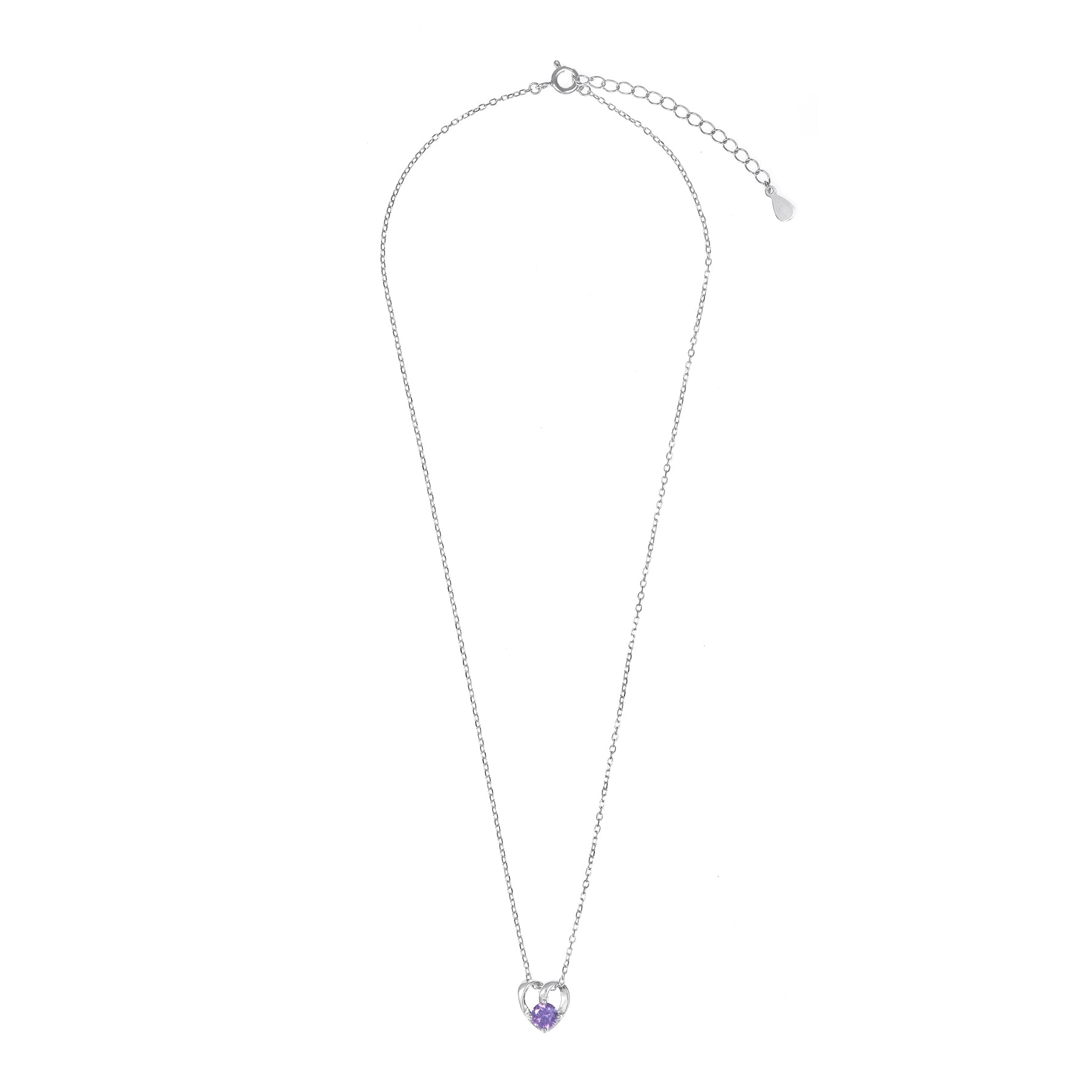 Silver Heart Purple Stone Pendant Chain Set