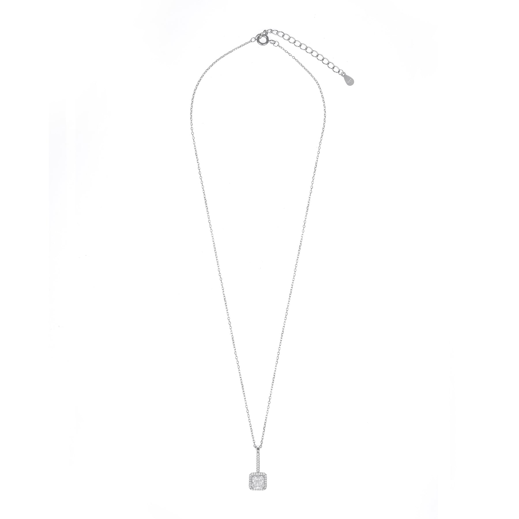 Silver Solitaire Cube Pendant chain set
