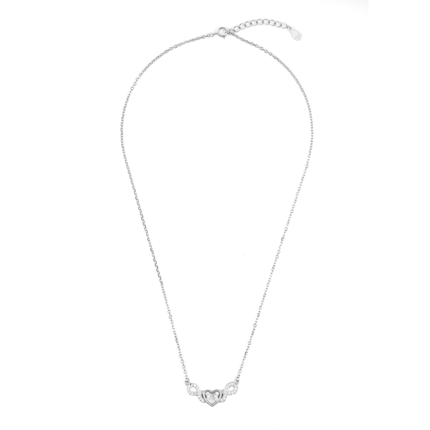 Silver Infinity Heart Chain Pendant Set