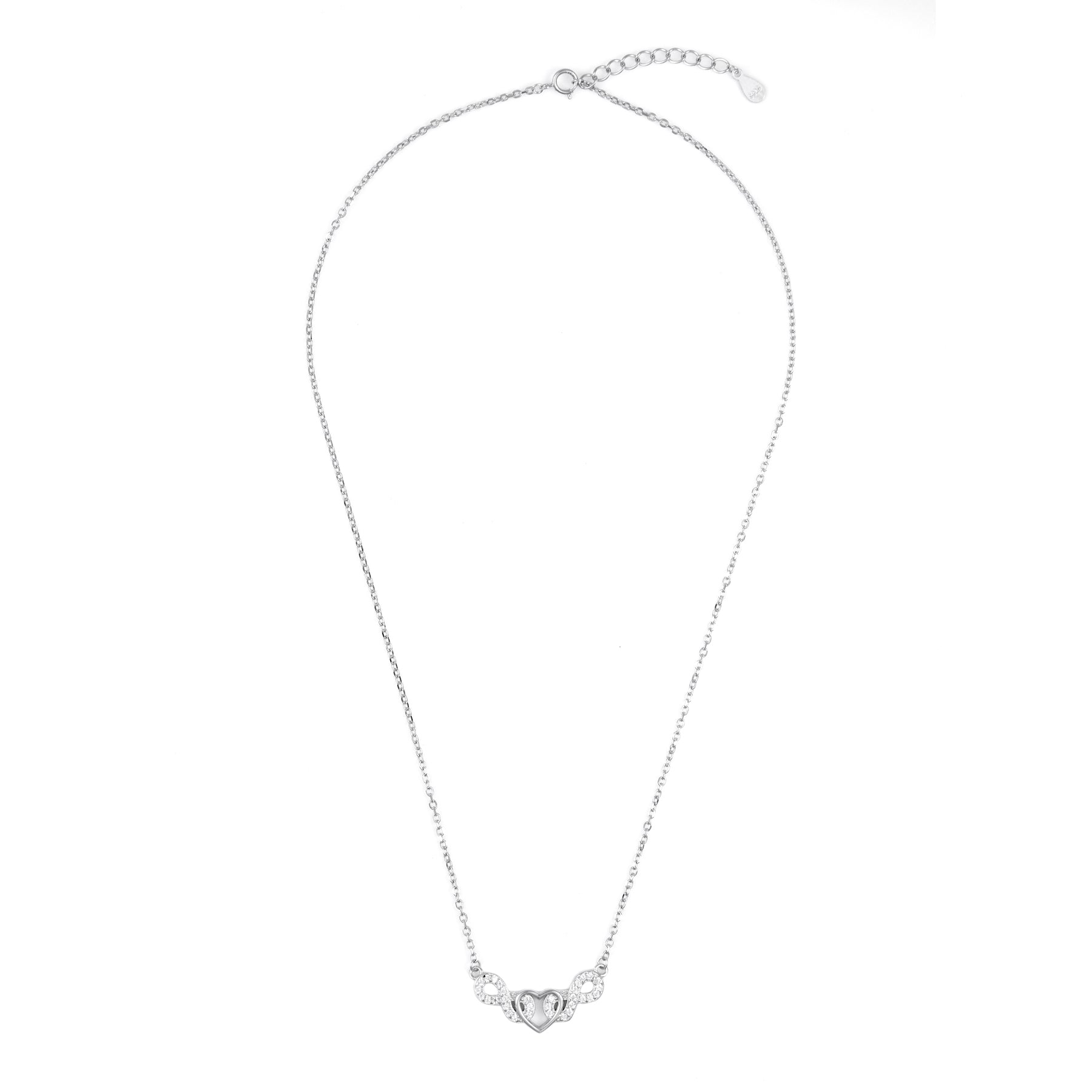 Silver Infinity Heart Chain Pendant Set