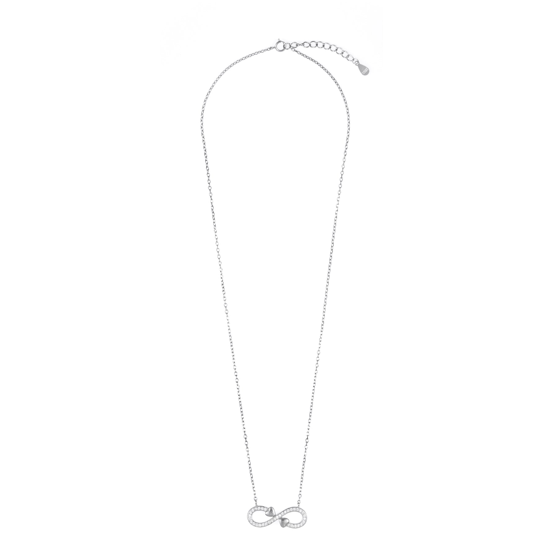 Silver Double Heart Infinity Pendant Chain Set