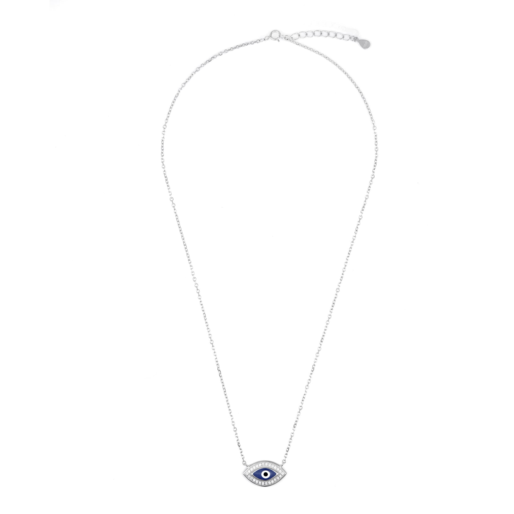 Silver Cz  Evil Eye Pendant chain set