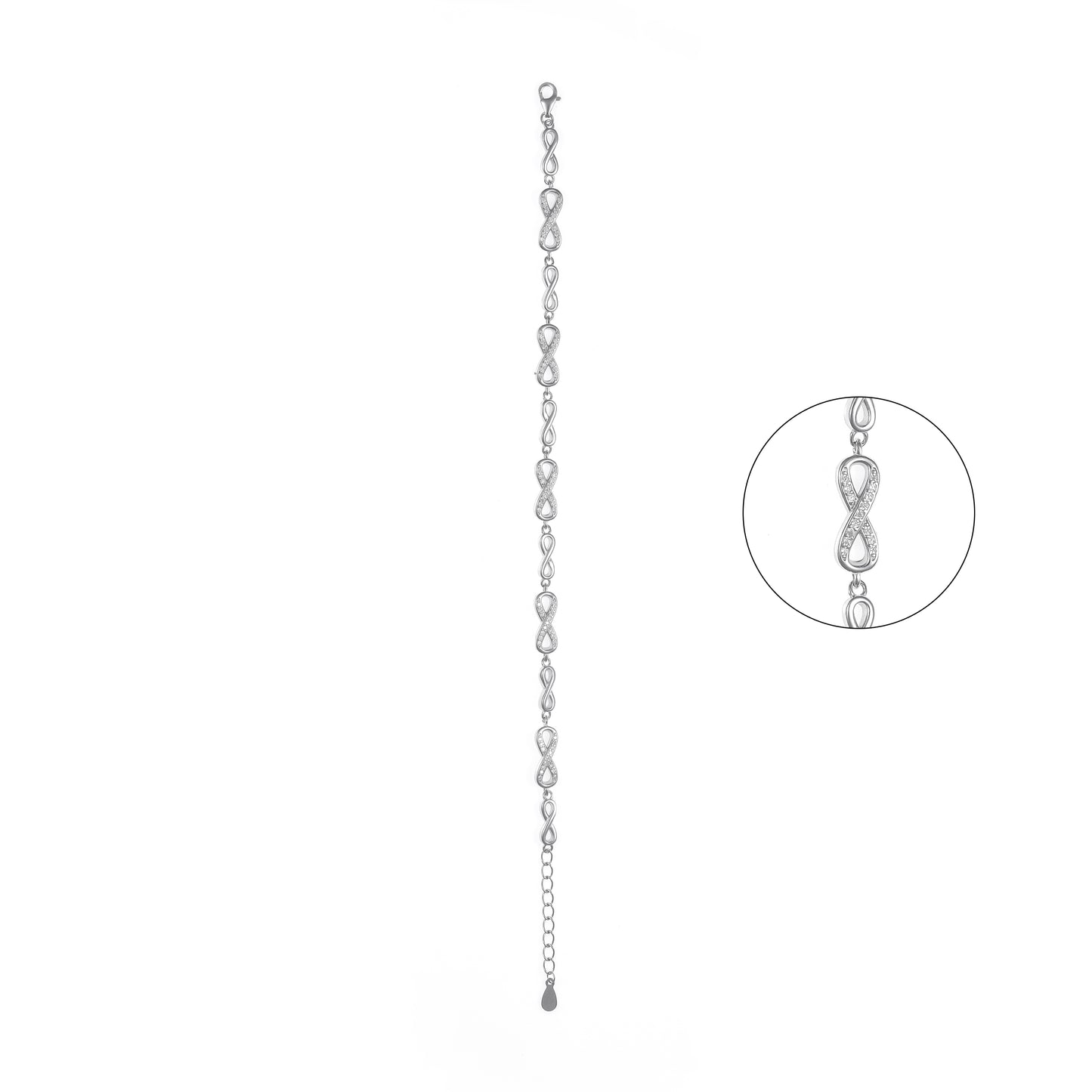 92.5 Sterling Silver Infinity CZ Diamond Bracelet