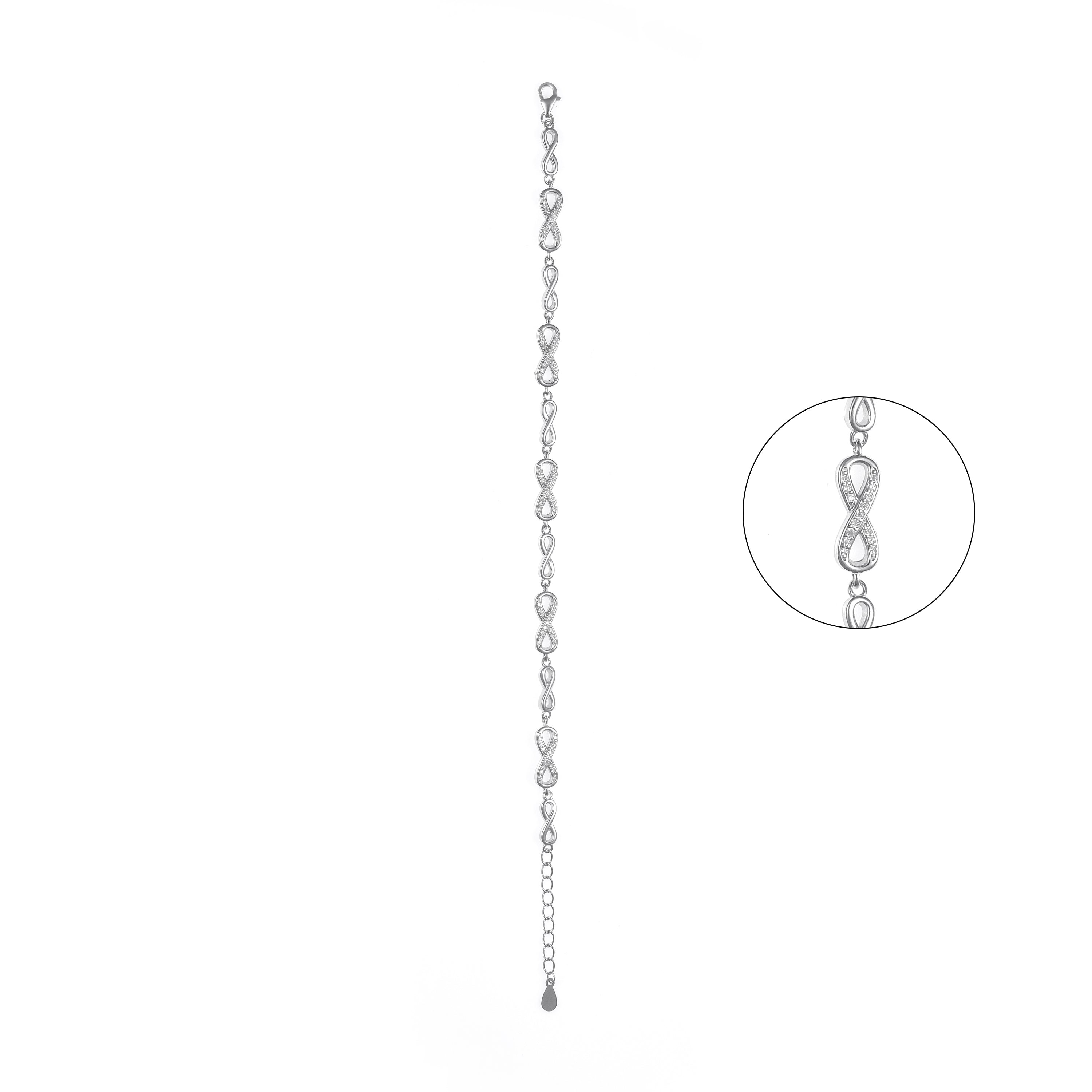 92.5 Sterling Silver Infinity CZ Diamond Bracelet