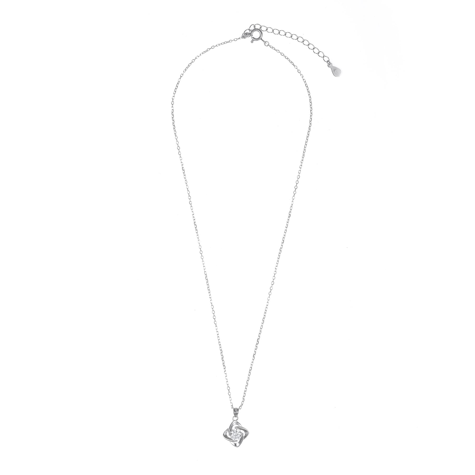 Silver Solitaire Flower Pendant Chain Set