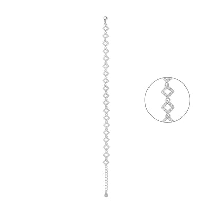 92.5 Sterling Silver CZ Diamond Square Link Bracelet for Women