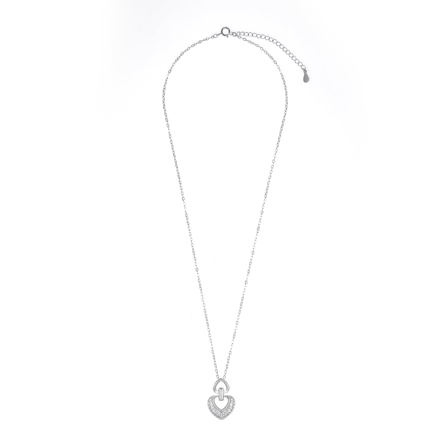 Silver Double Heart Pendant Chain Set