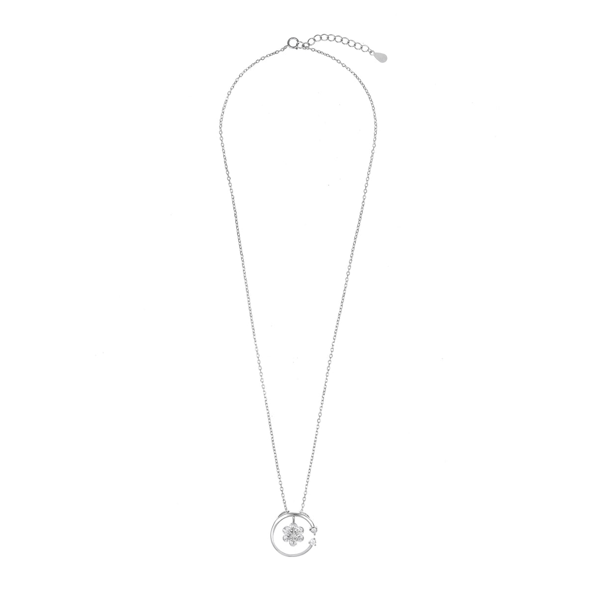 Silver Flower Pendant Necklace Chain Set for Women