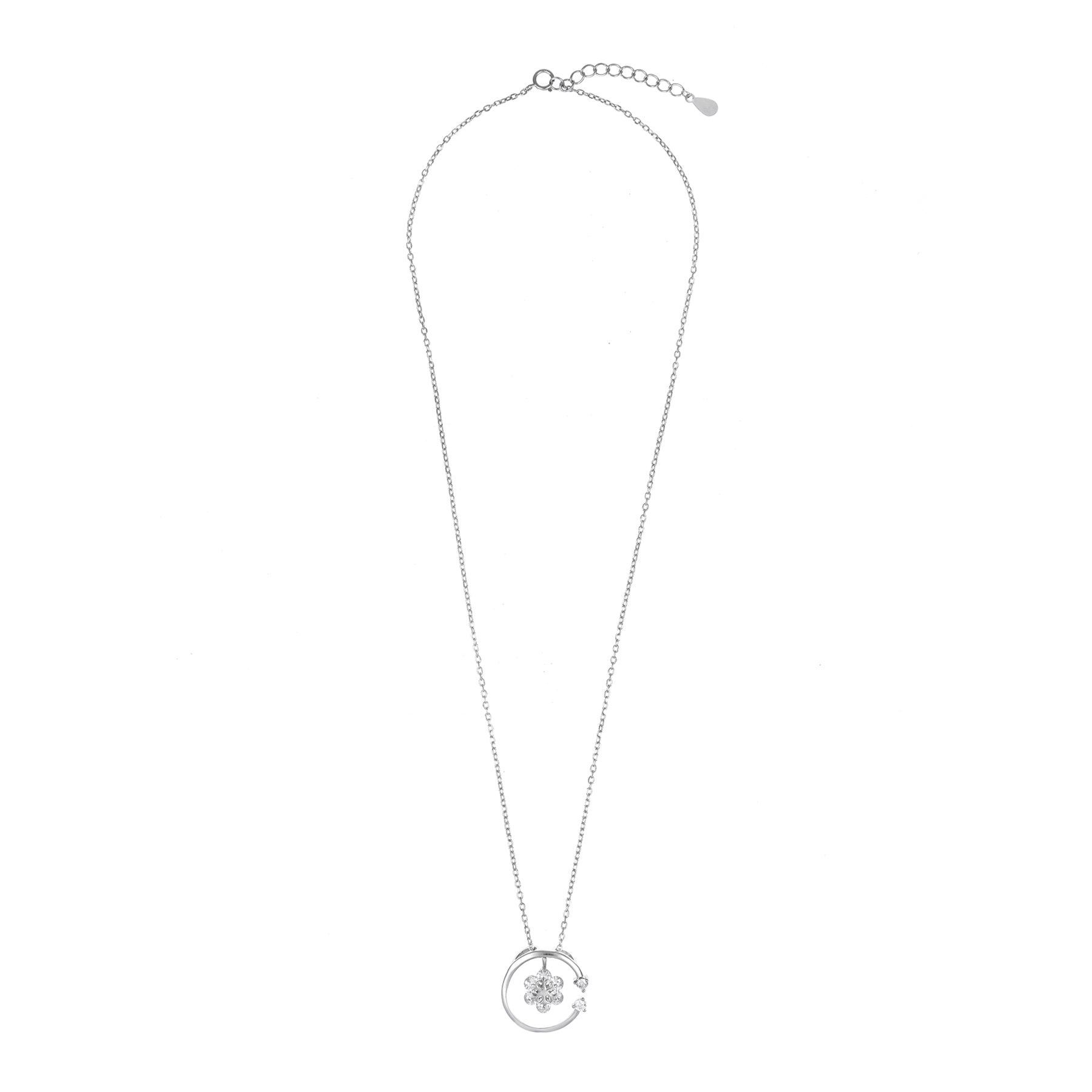 Silver Flower Pendant Chain Set