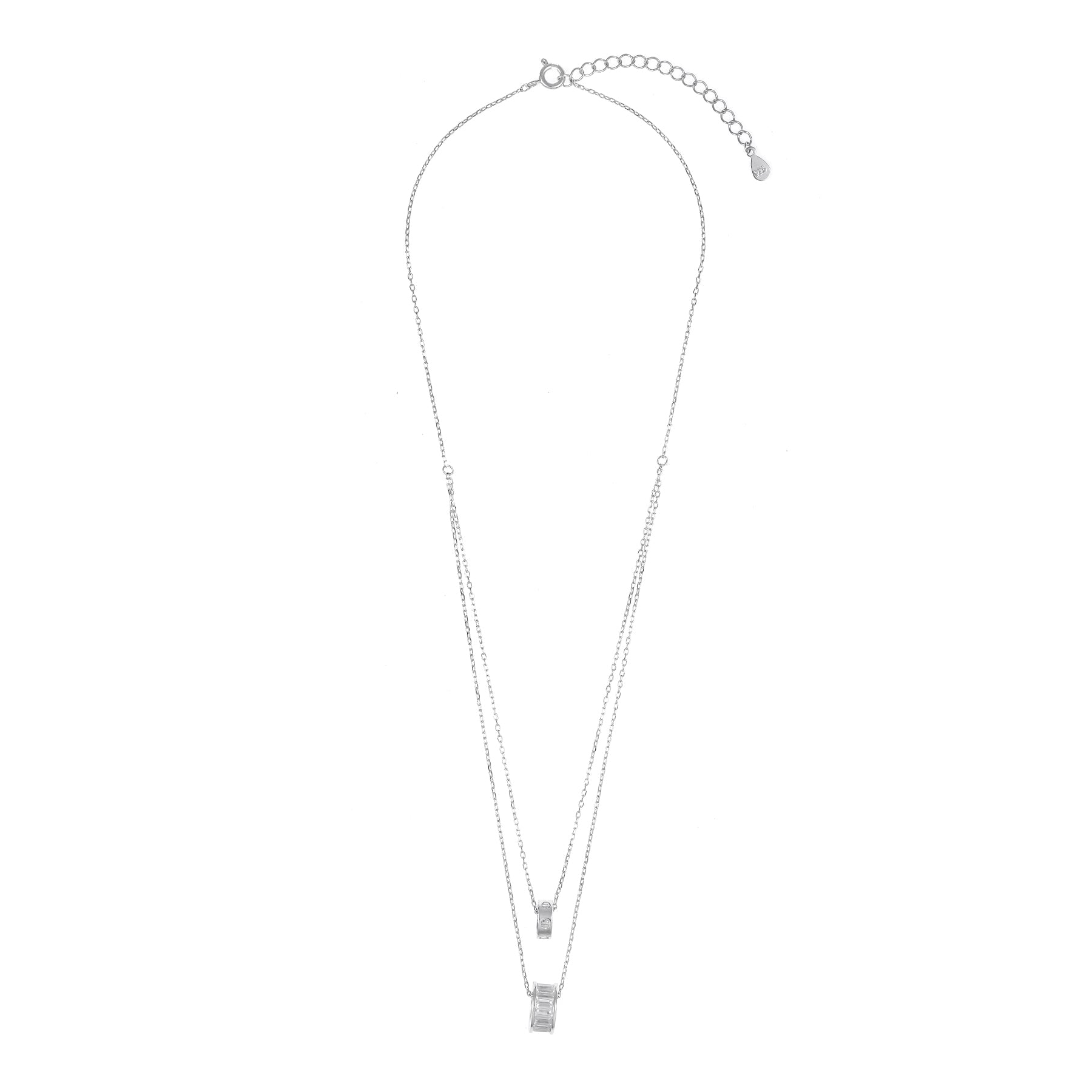 Silver Double Ring Chain Pendant Set